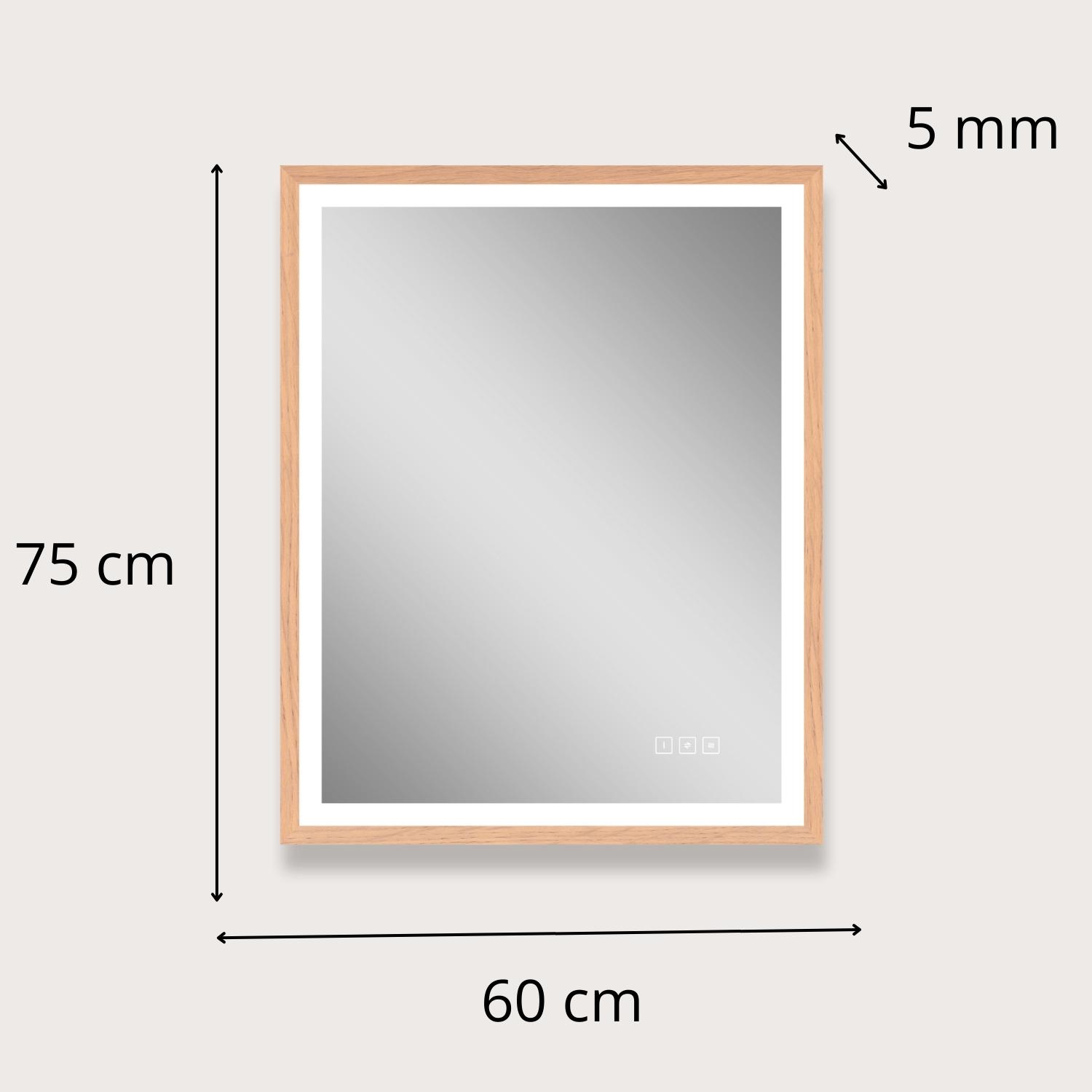 Miroir LED rectangulaire 75x60cm avec cadre en bois