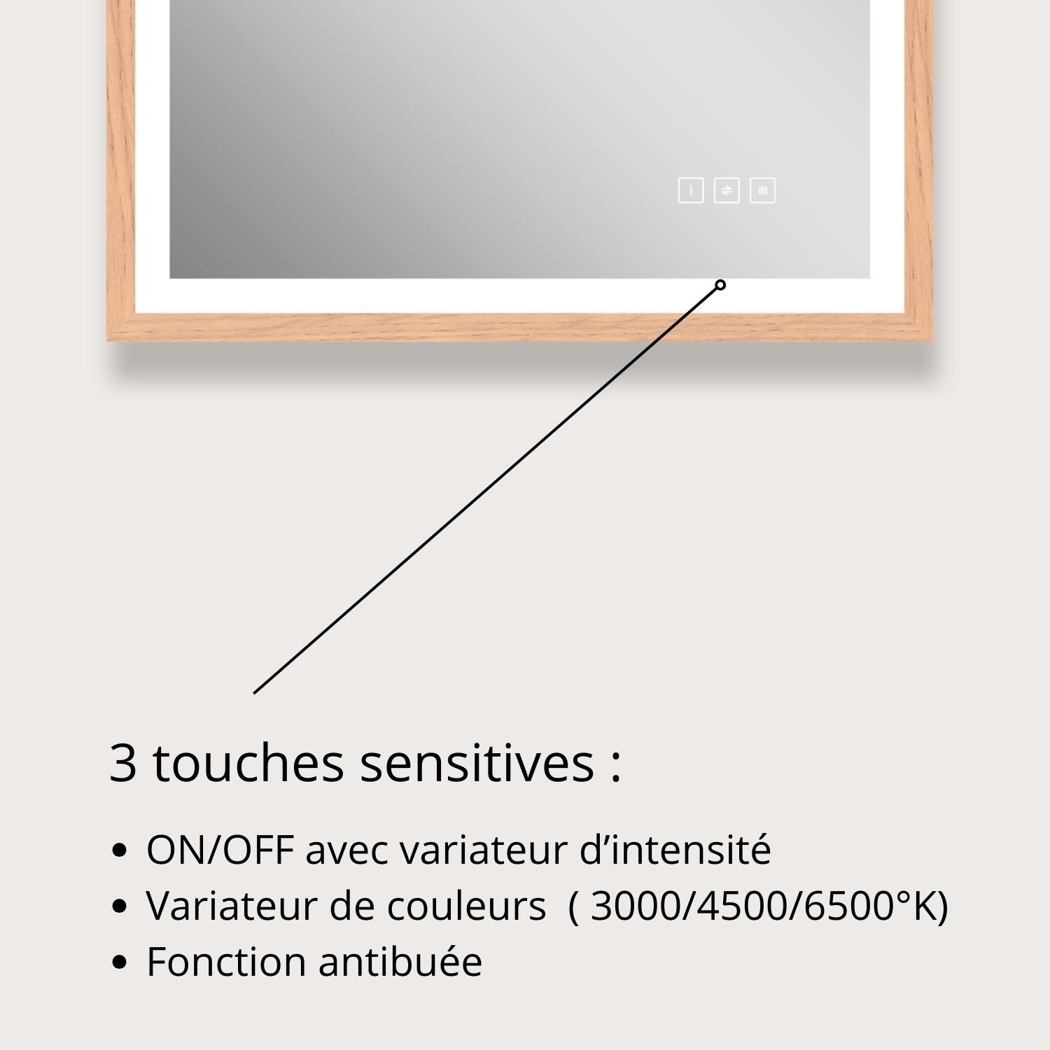 Miroir LED rectangulaire 75x60cm avec cadre en bois