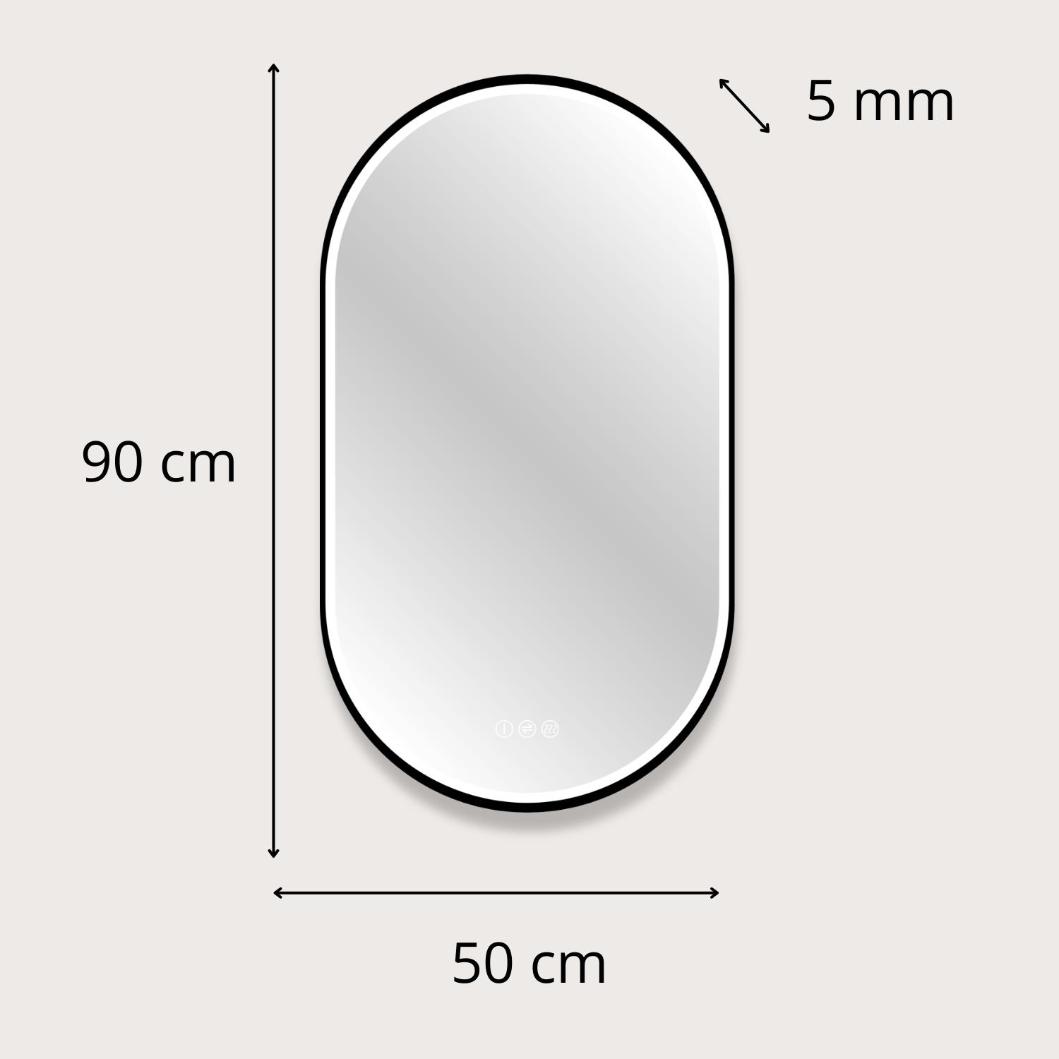 Miroir LED ovale 90x50cm avec carde alu noir