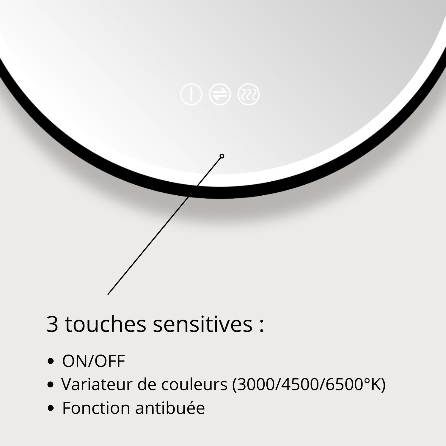 Miroir LED ovale 90x50cm avec carde alu noir