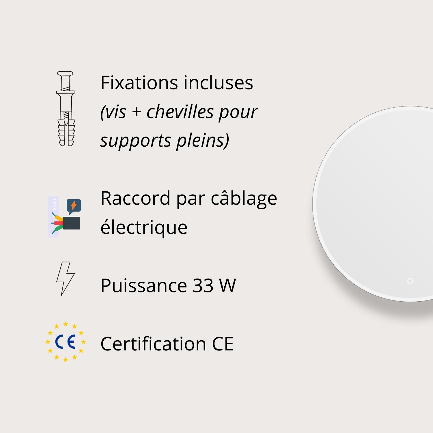 Miroir LED rond avec cadre rétroéclairé