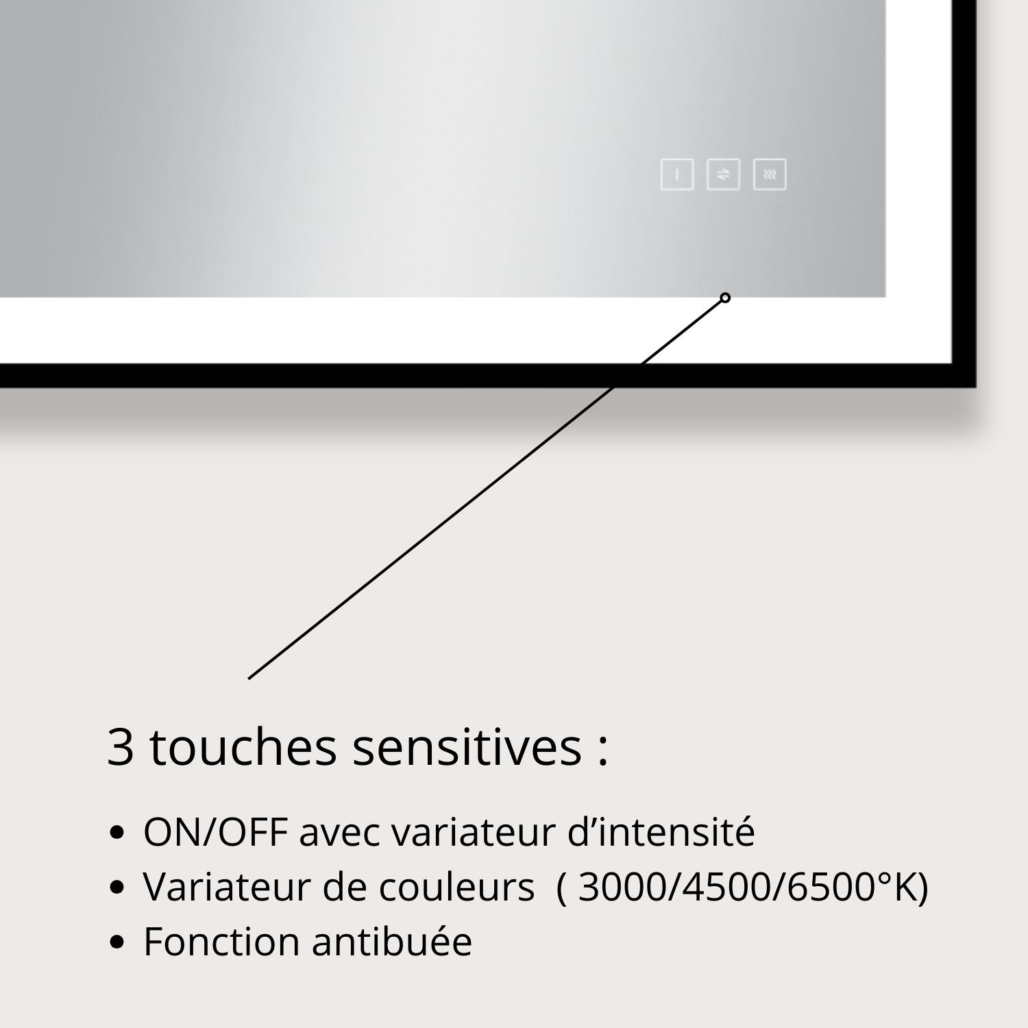 Miroir LED rectangulaire H75cm avec cadre alu noir