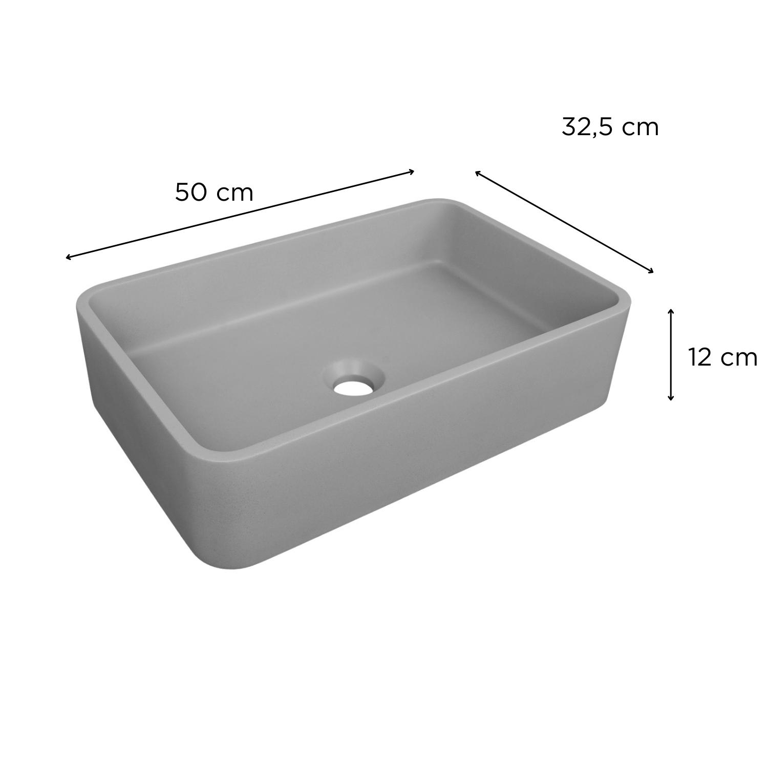 Vasque à poser rectangulaire en béton gris 50x32,5cm