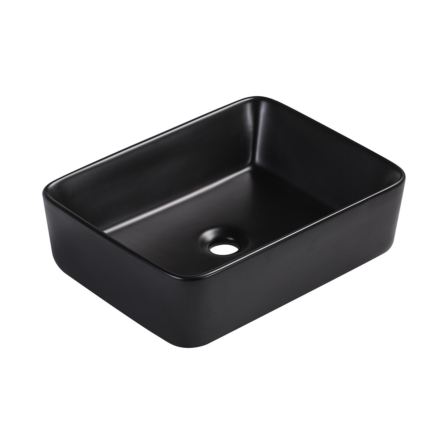 Vasque à poser rectangulaire en céramique noire mate 48x37cm - CLINT - Vue sur fond blanc