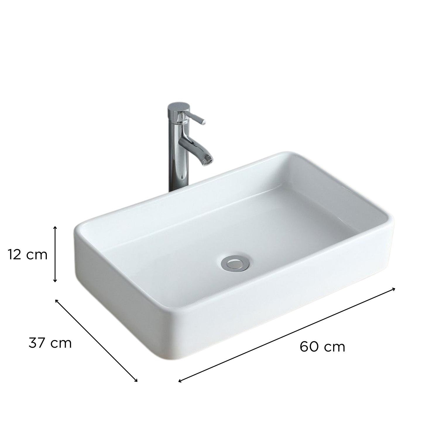Vasque à poser rectangle en céramique blanche 60x37cm