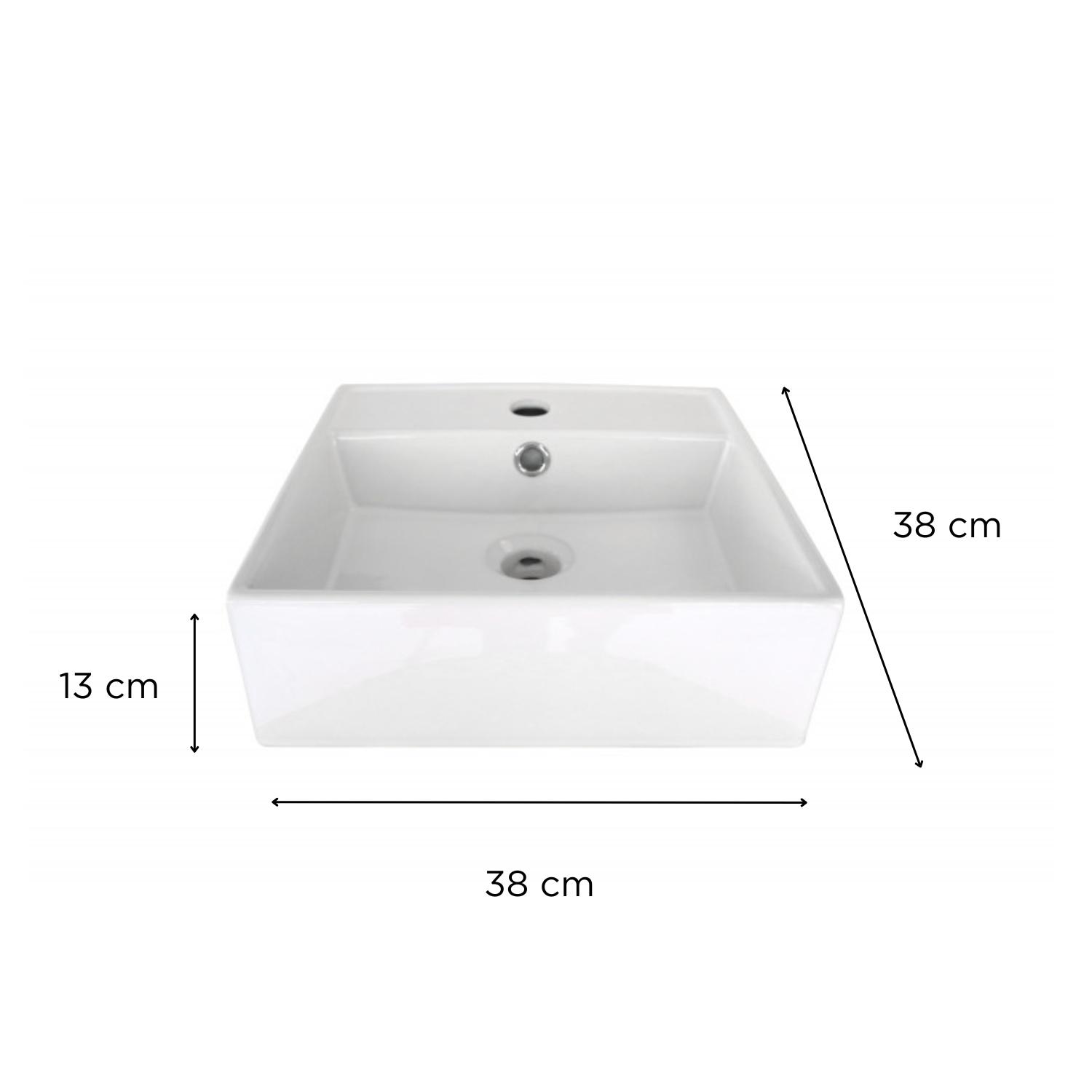 Vasque carrée à poser en céramique blanche 38 cm - NINO - Vue avec dimensions