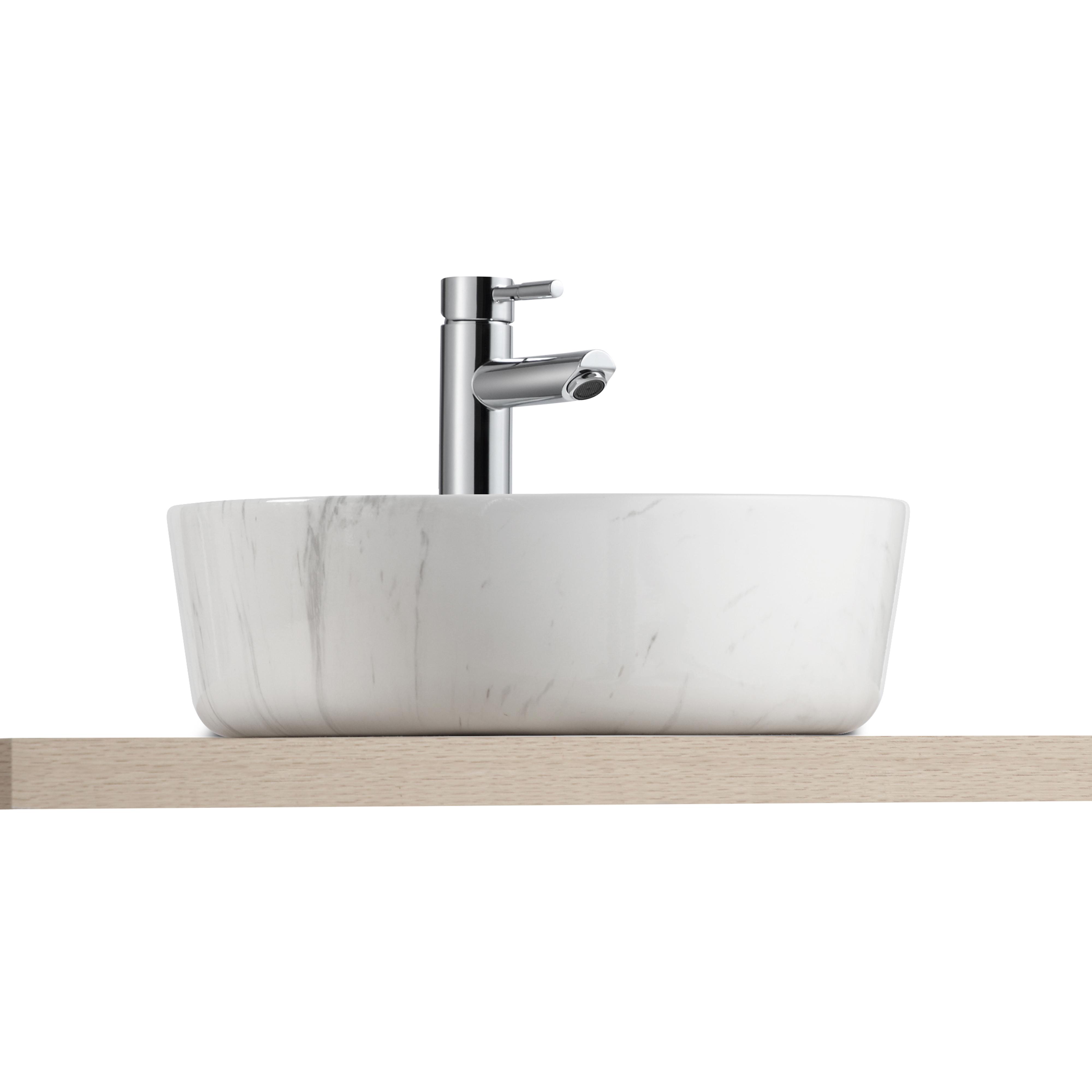 Vasque à poser ronde en céramique effet marbre blanc 37cm