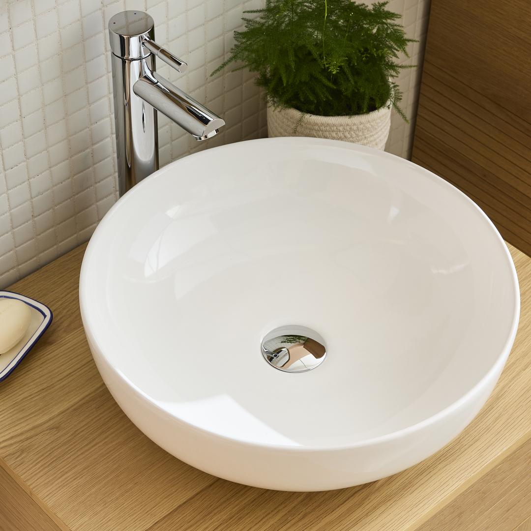 Vasque à poser ronde en céramique blanche 42cm