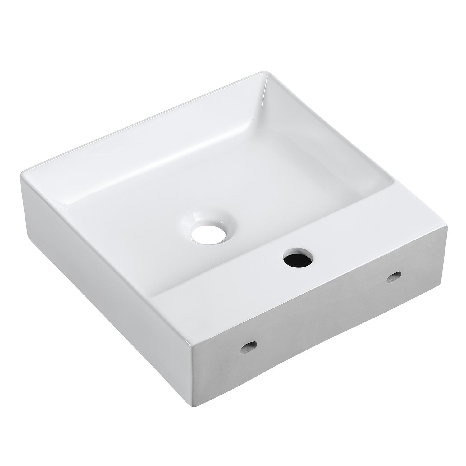 Vasque à poser carrée en céramique blanche 40cm