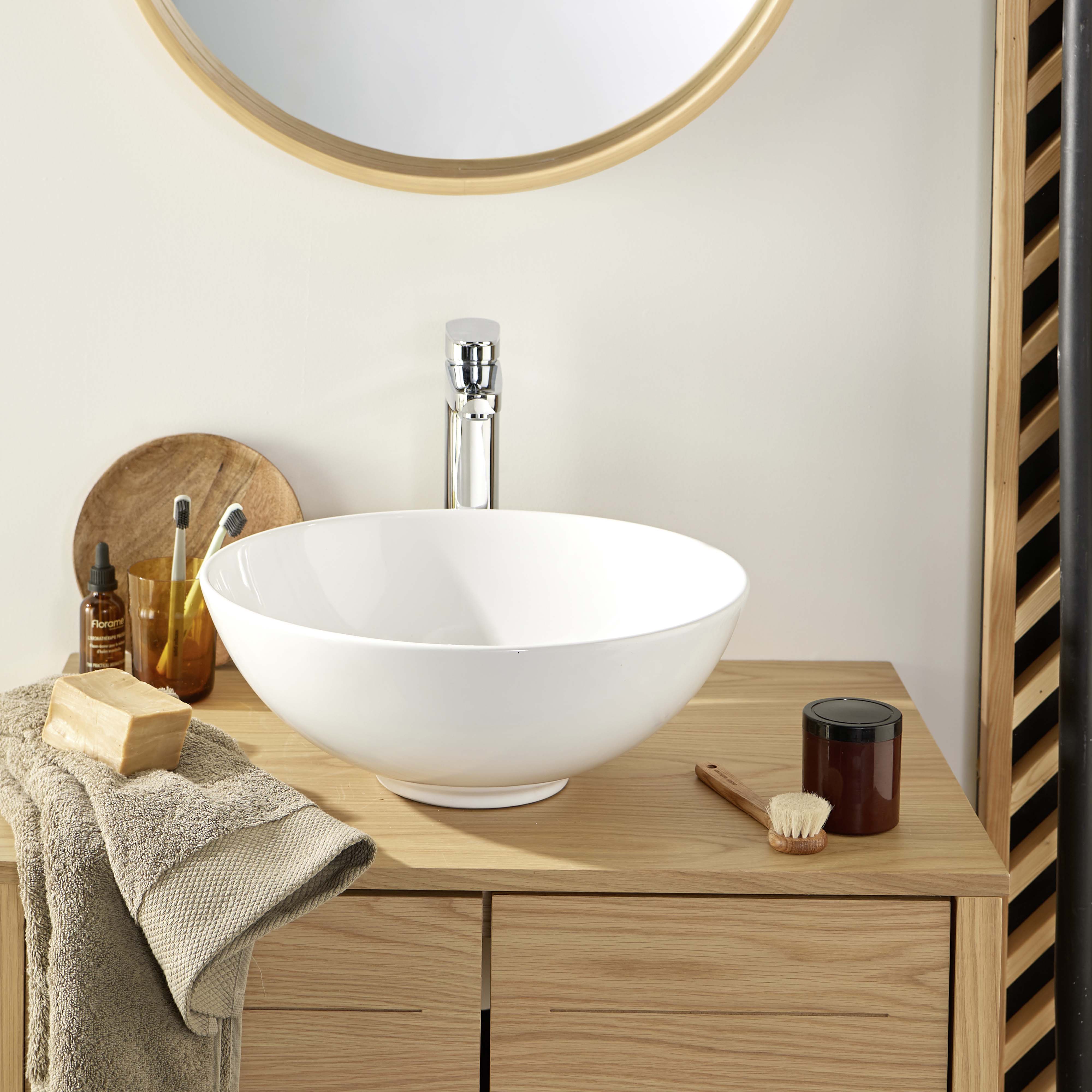Vasque à poser ronde en céramique blanche 40cm