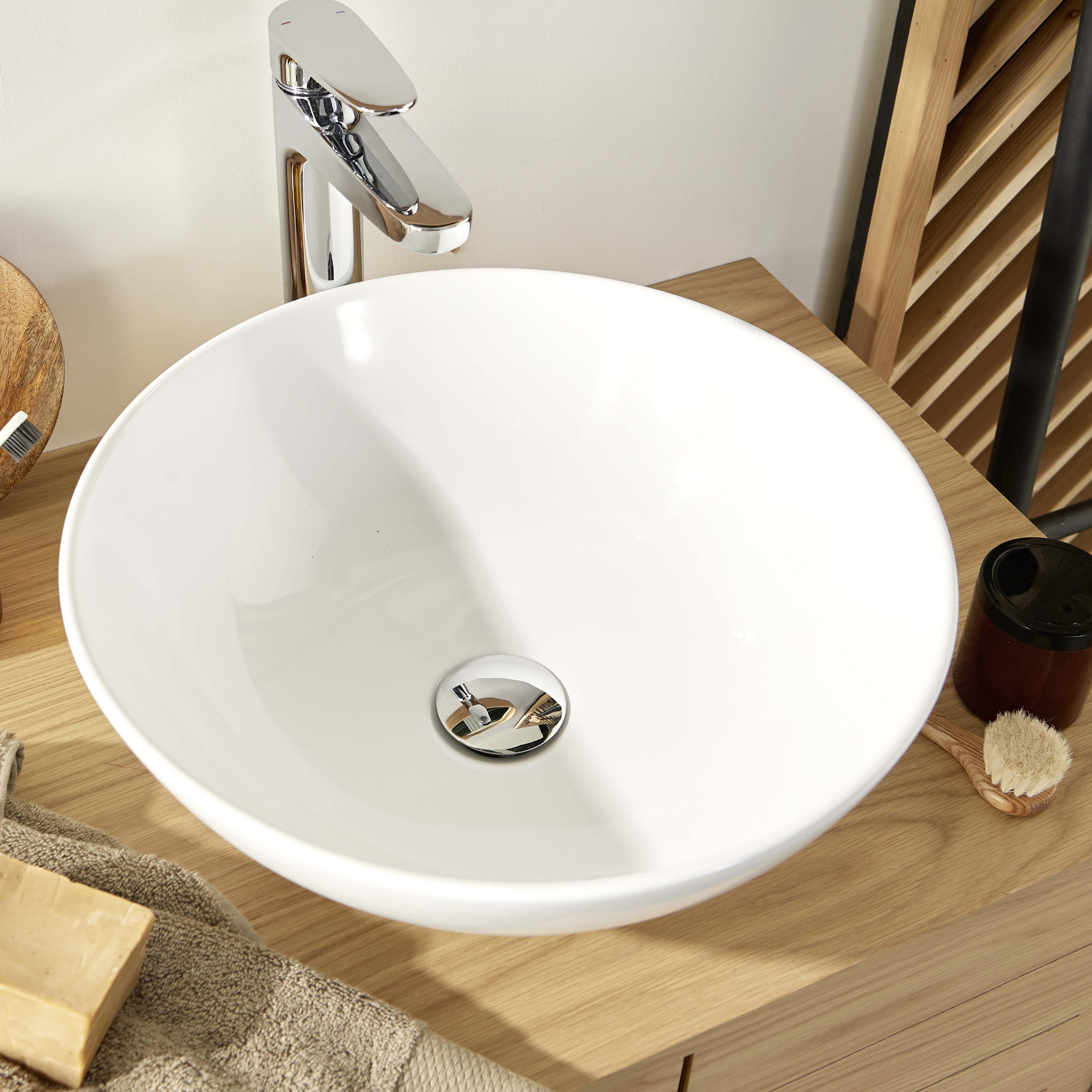 Vasque à poser ronde en céramique blanche 40cm