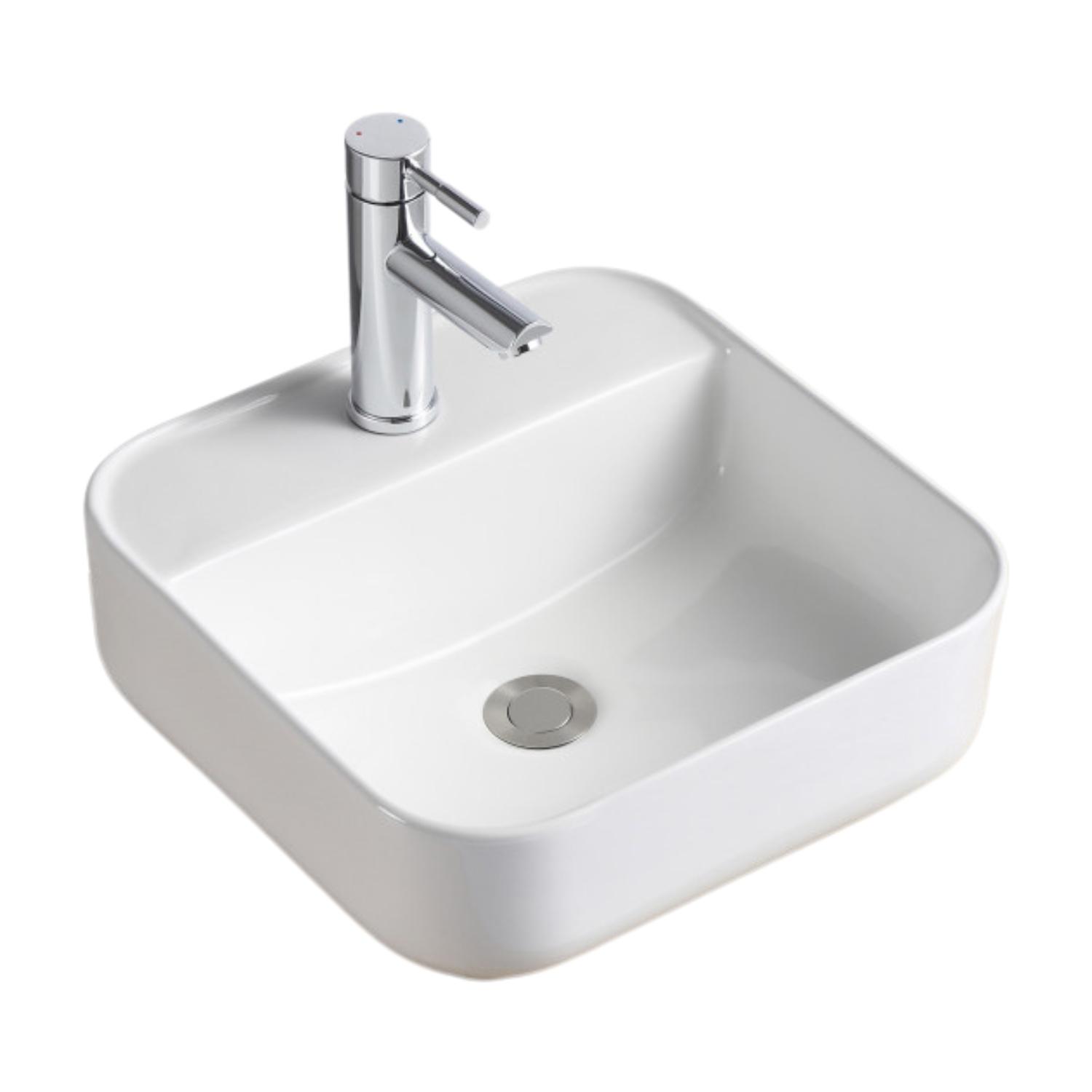 Vasque à poser carrée en céramique blanche 39cm