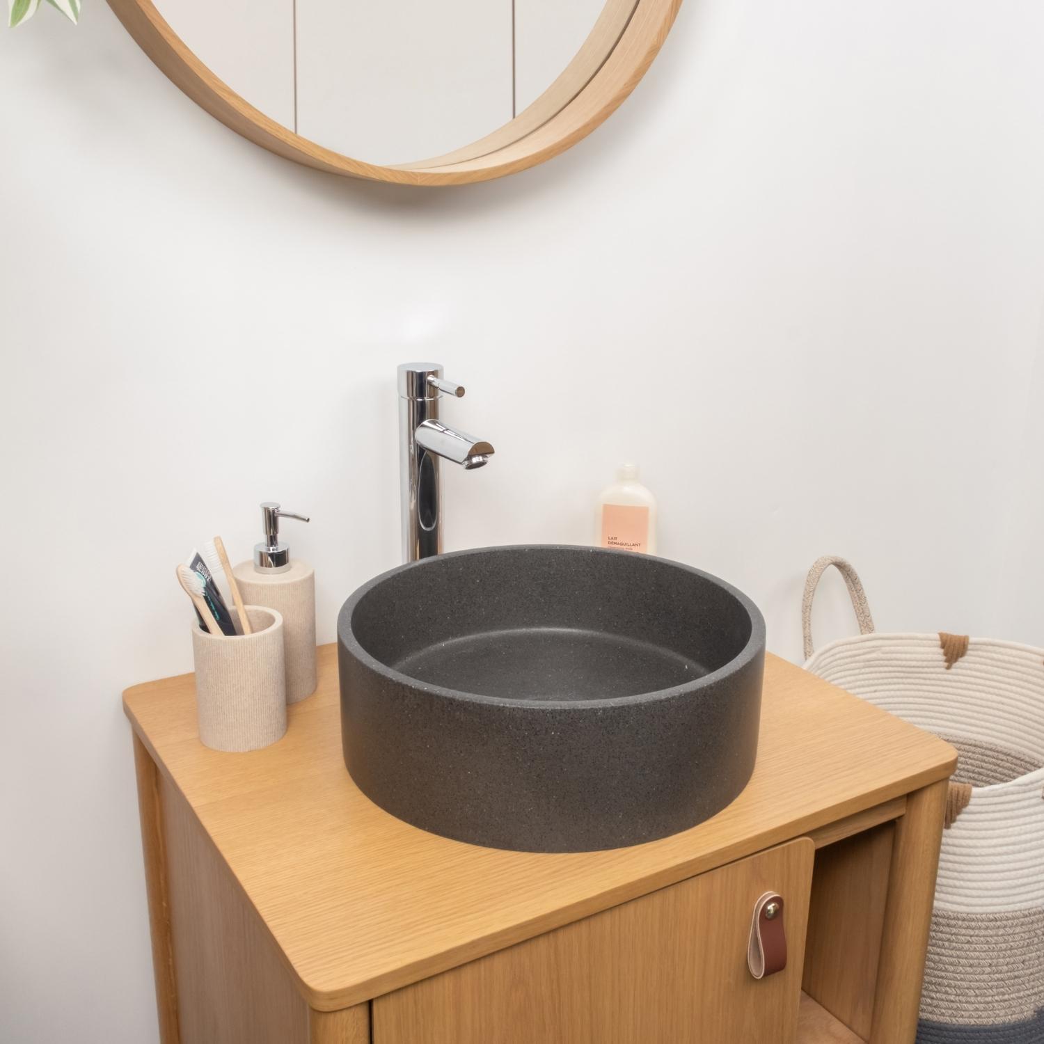 Vasque à poser ronde en grès 36cm