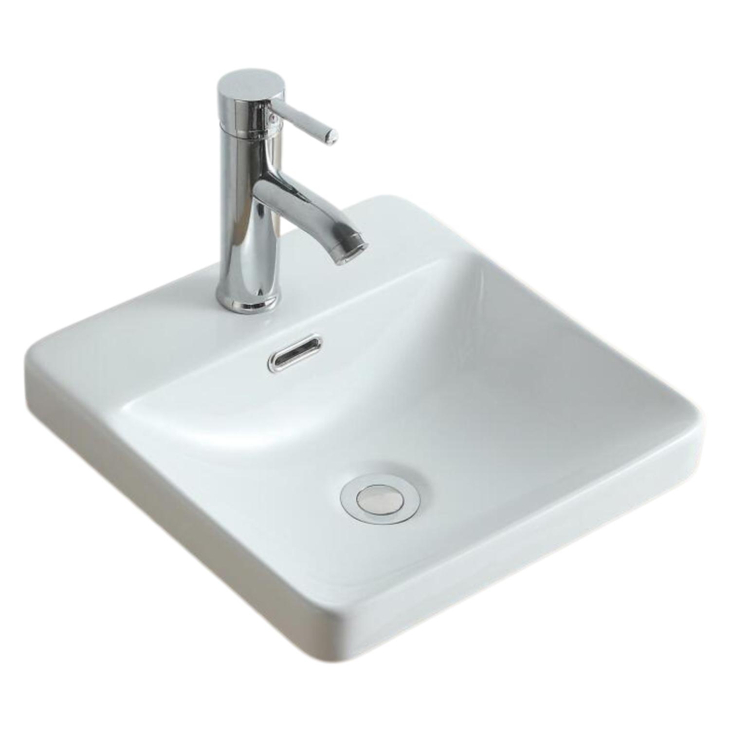 Vasque semi encastrée carrée en céramique blanche 37cm