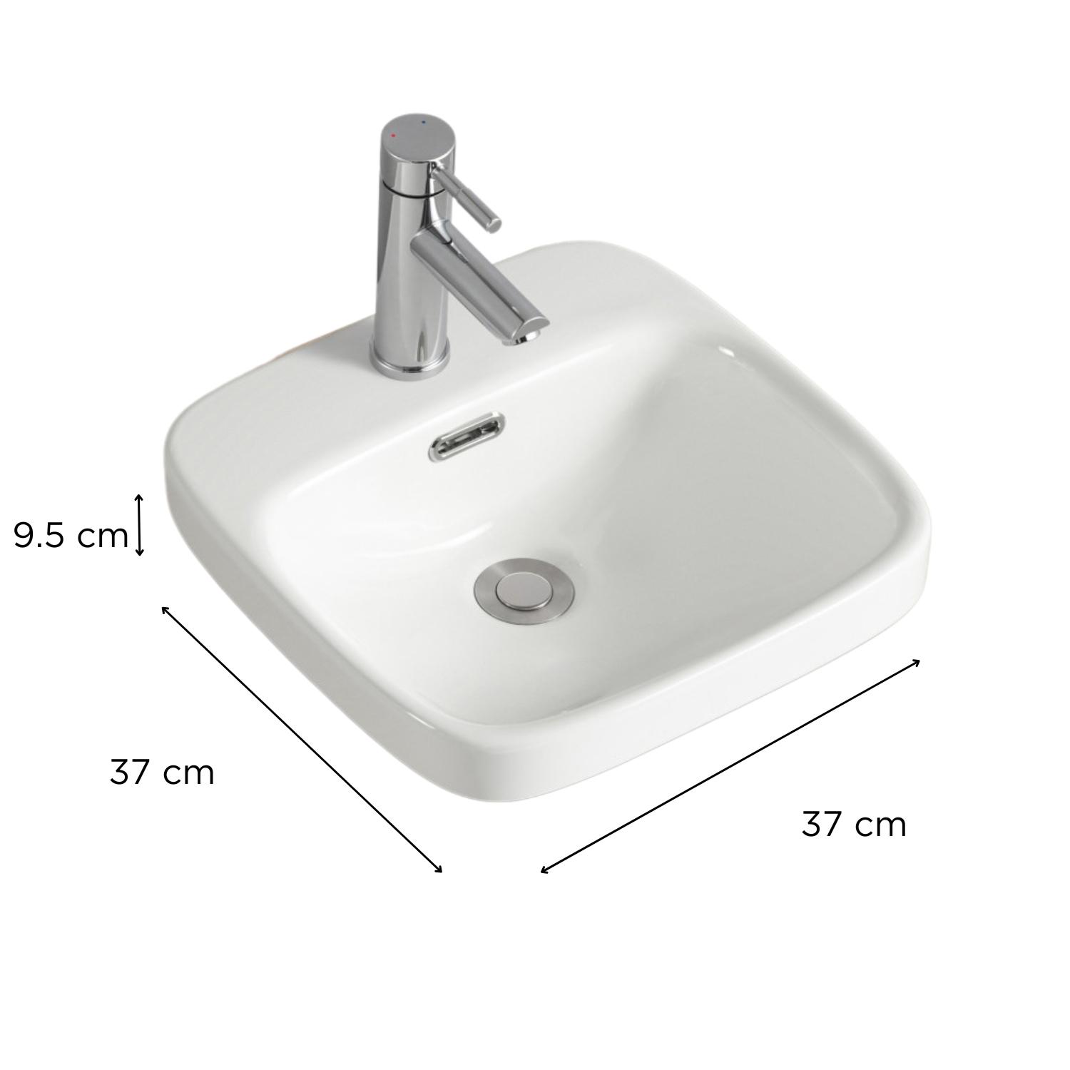 Vasque semi encastrée carrée en céramique blanche 37cm