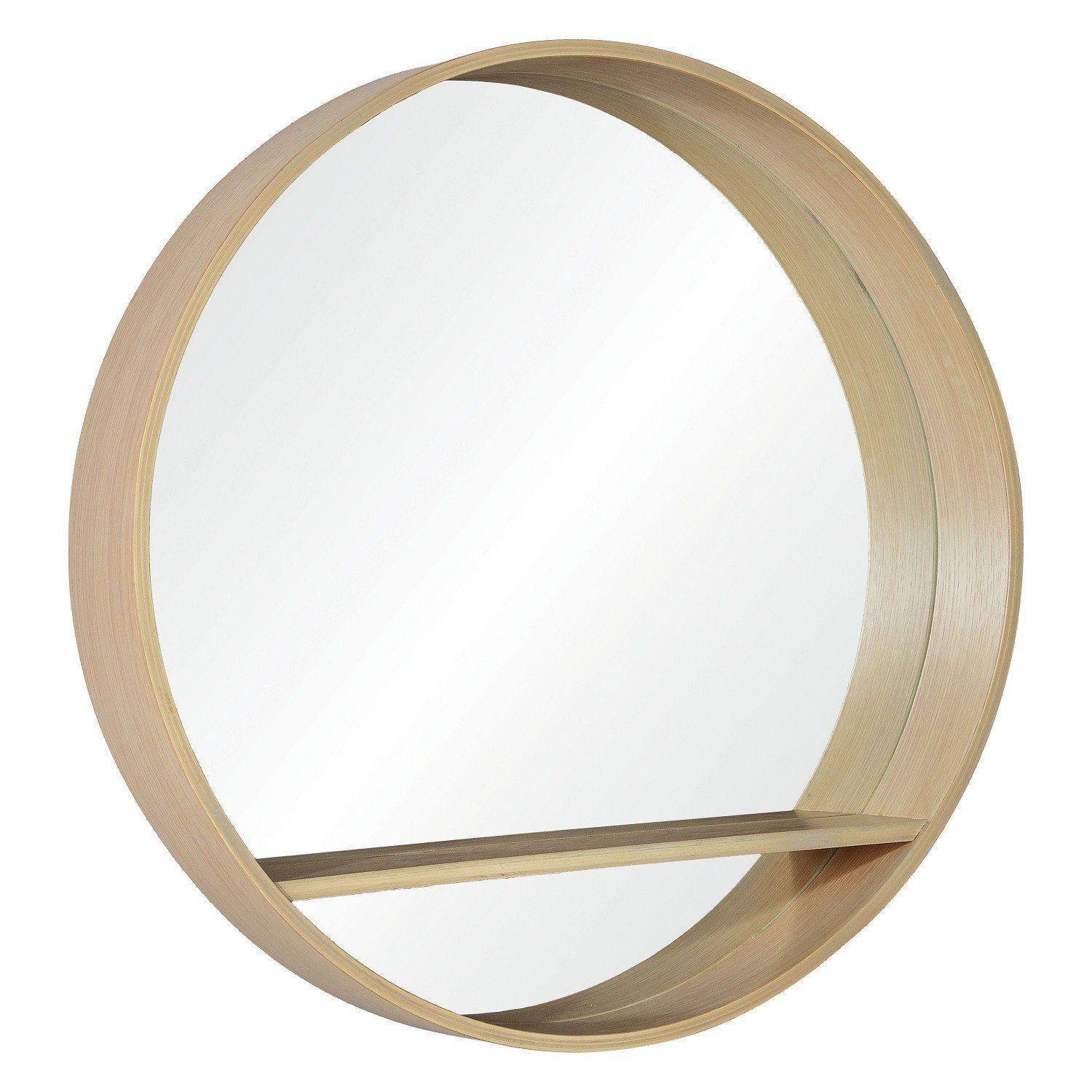 Miroir rond en chêne avec étagère 60 cm OBLO