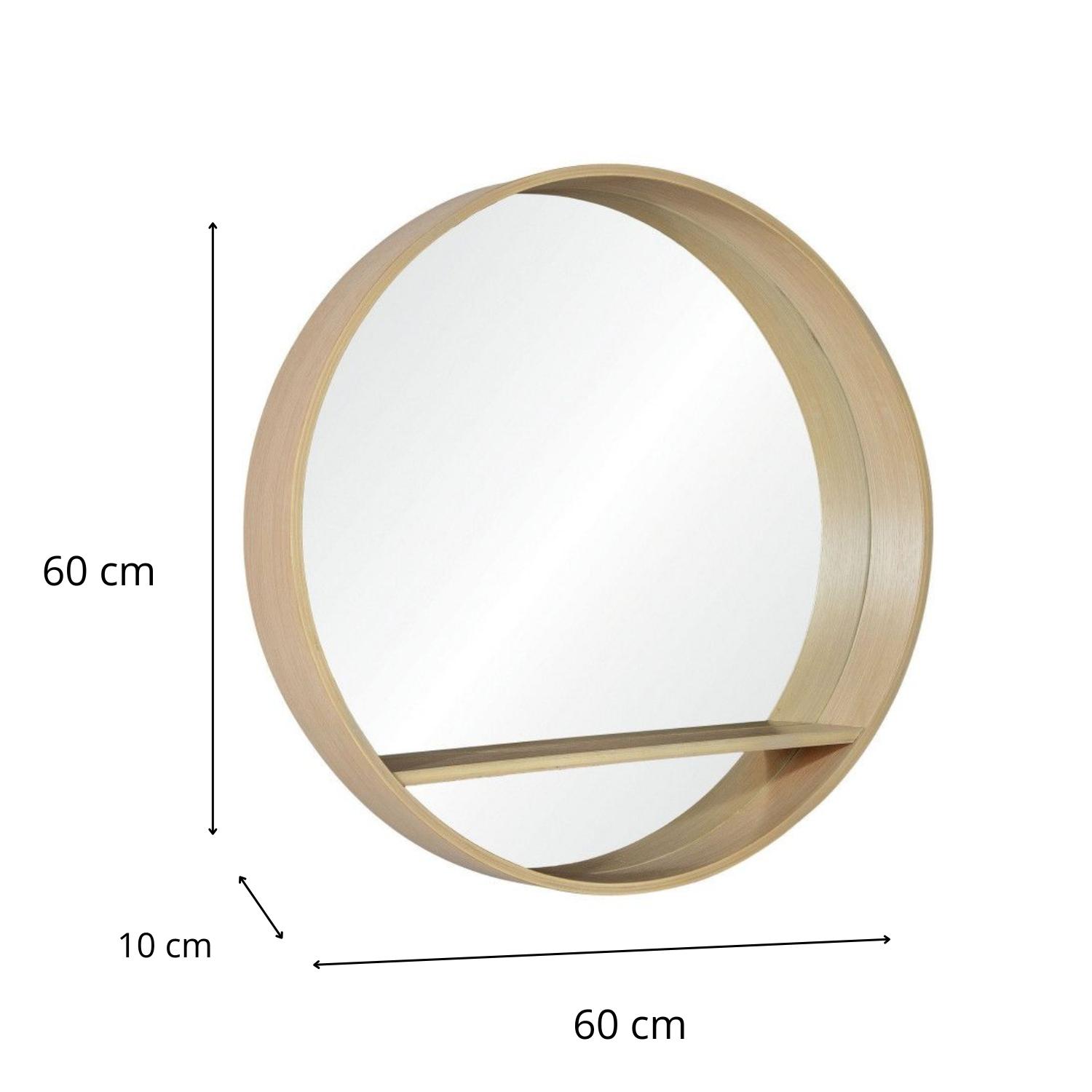 Miroir rond en chêne avec étagère 60 cm OBLO