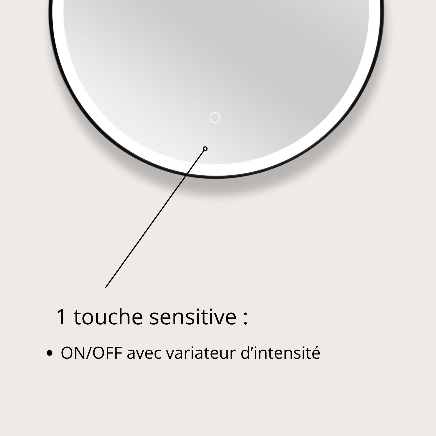 Miroir LED rond D60cm avec cadre alu noir