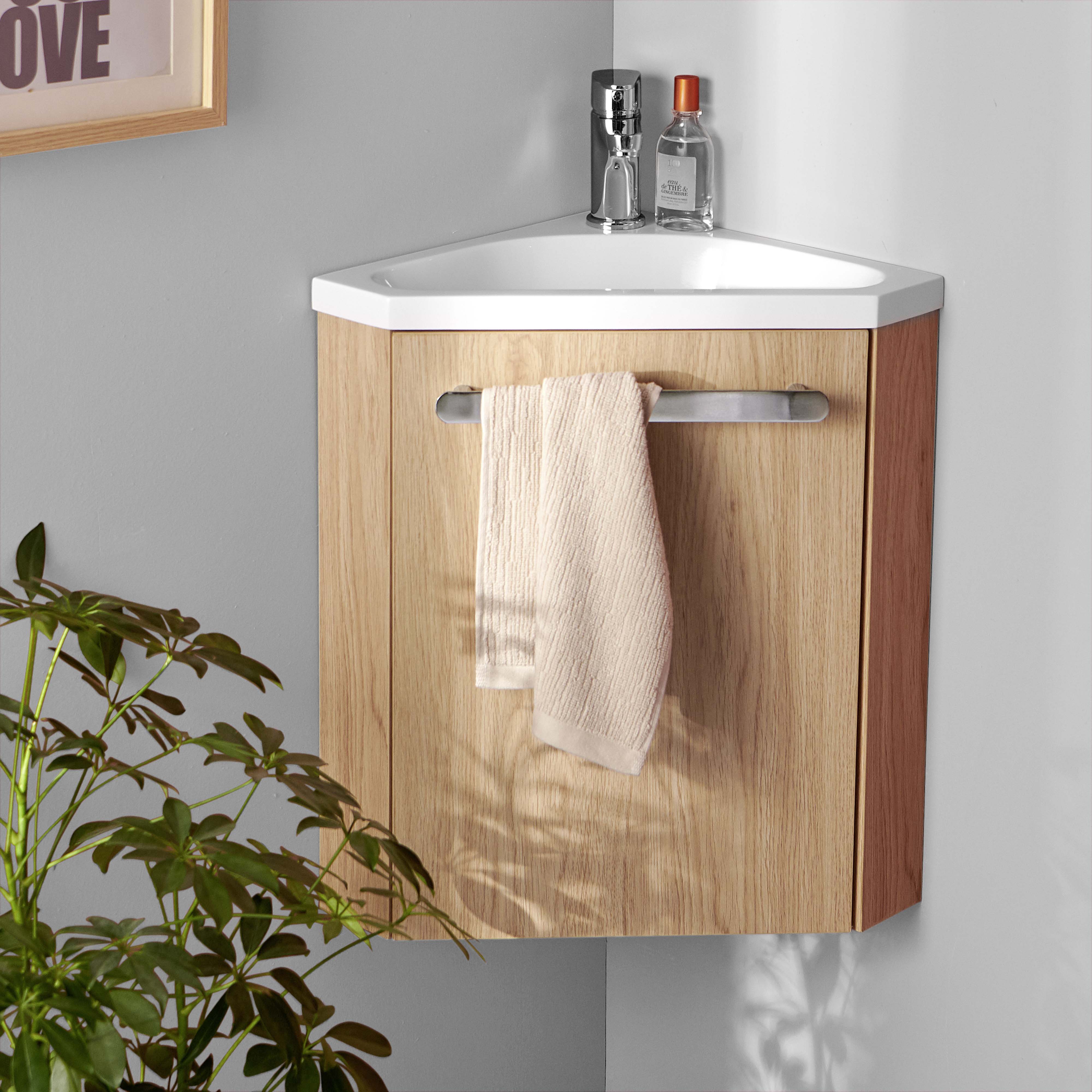 Meuble lave-mains d'angle décor chêne SKINO