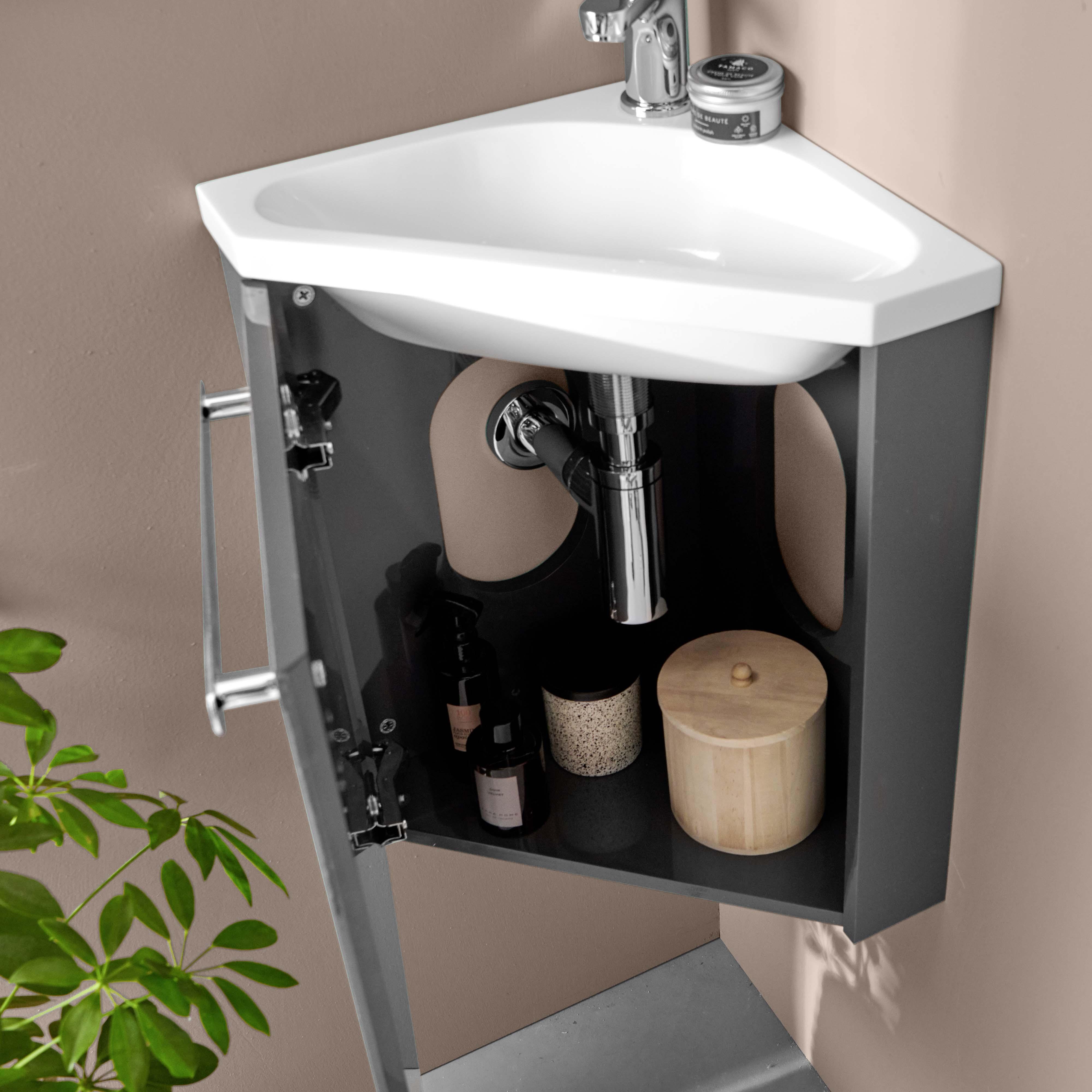 Meuble lave-mains d'angle décor chêne SKINO