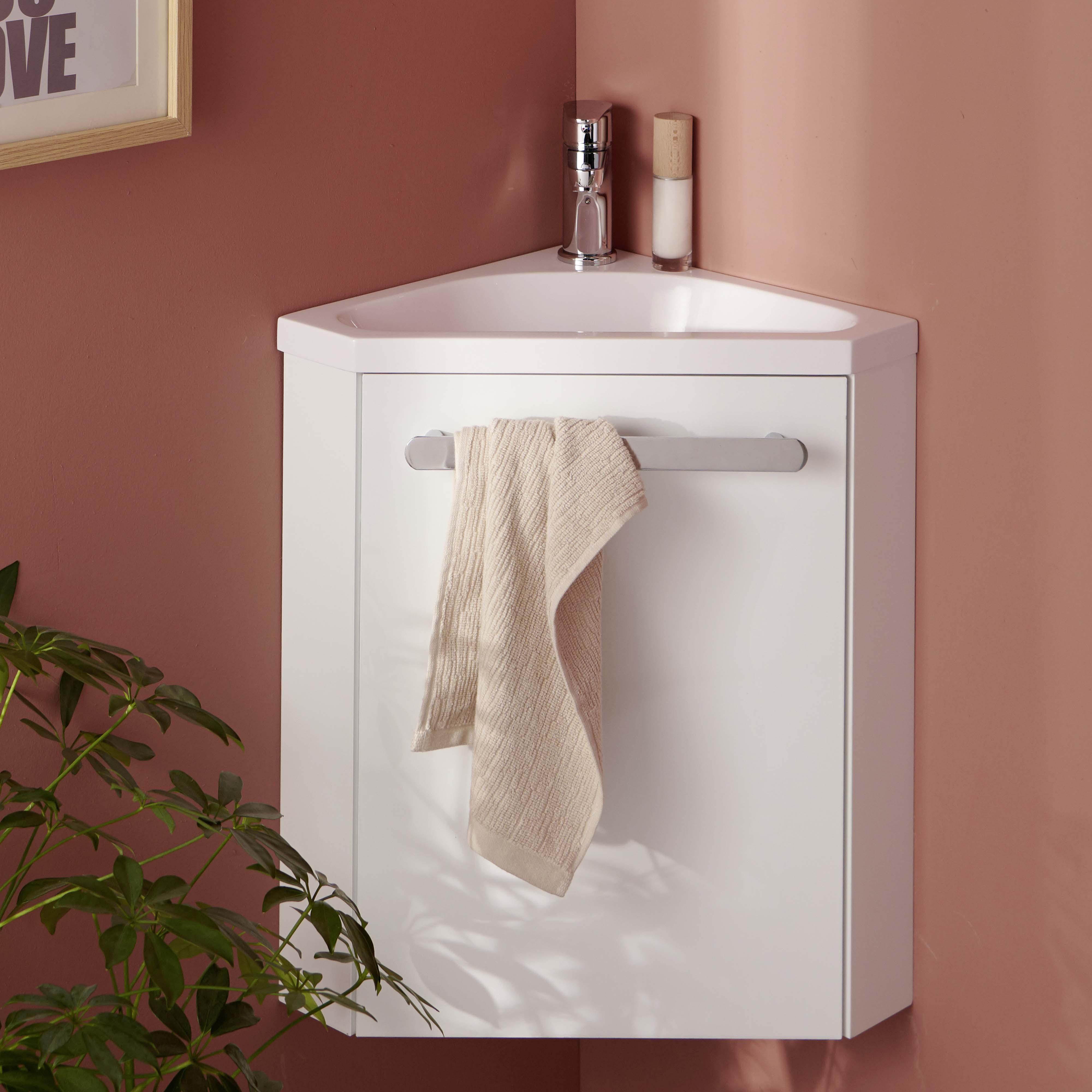 Meuble lave-mains d'angle décor chêne SKINO