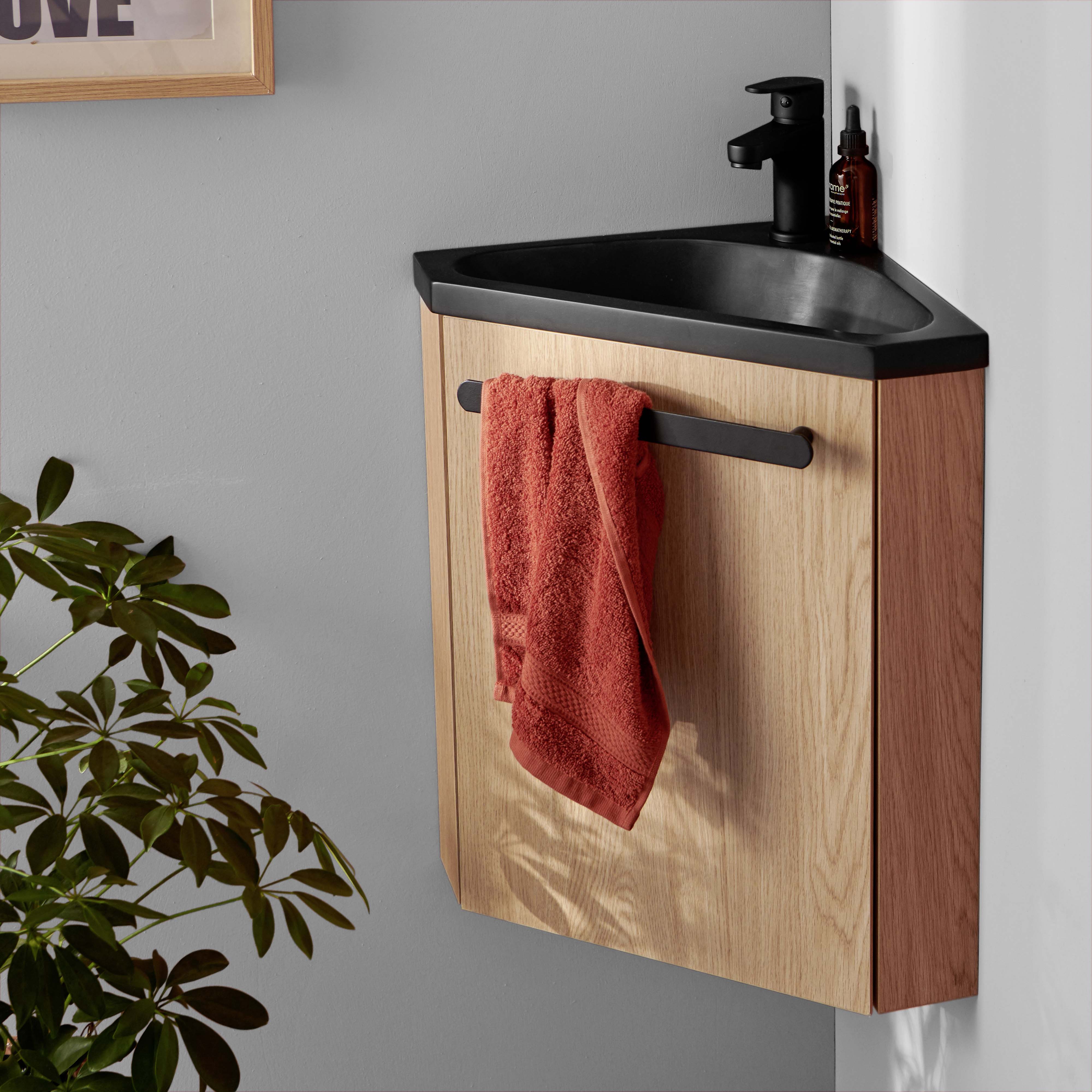 Meuble lave-mains d'angle décor chêne SKINO