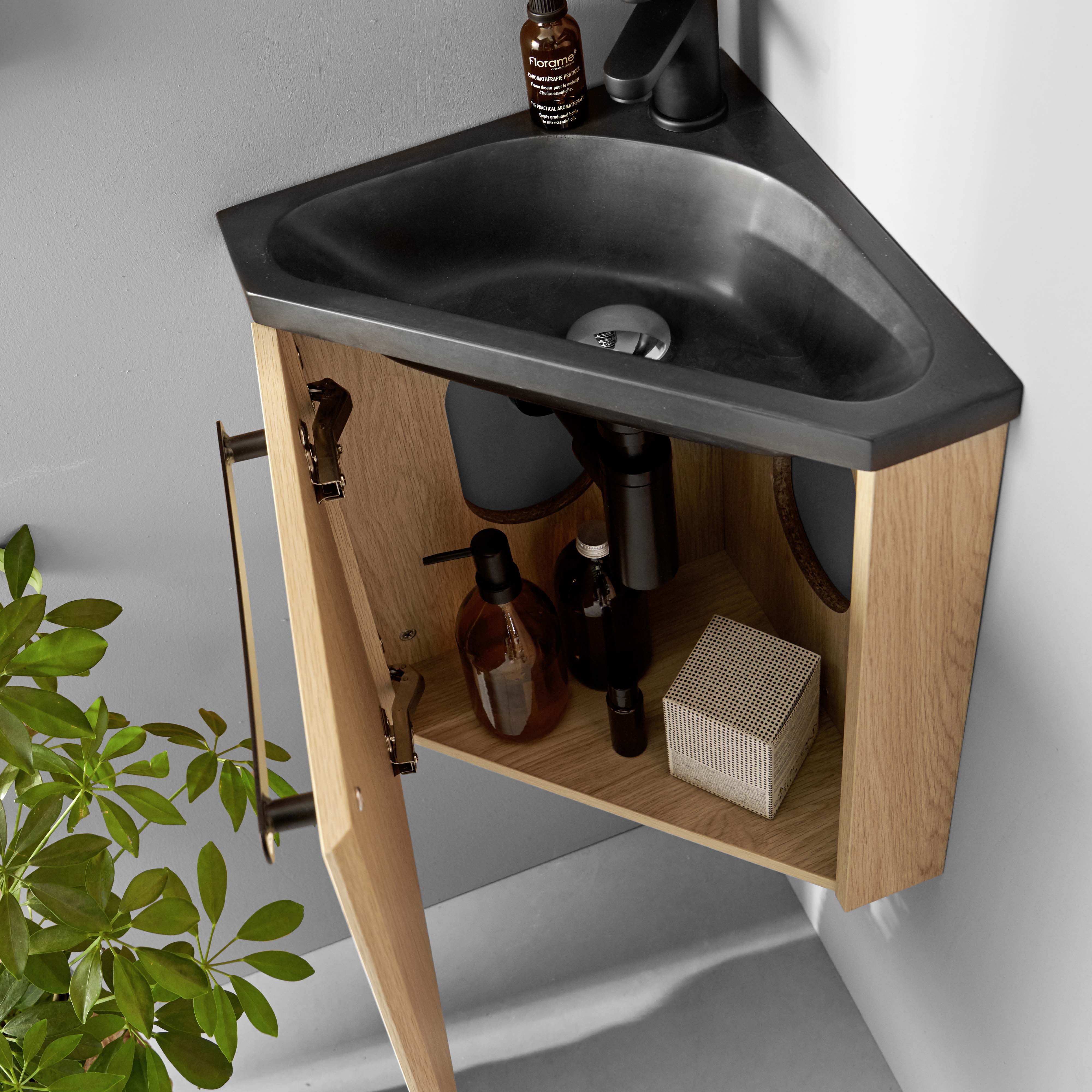 Meuble lave-mains d'angle décor chêne SKINO