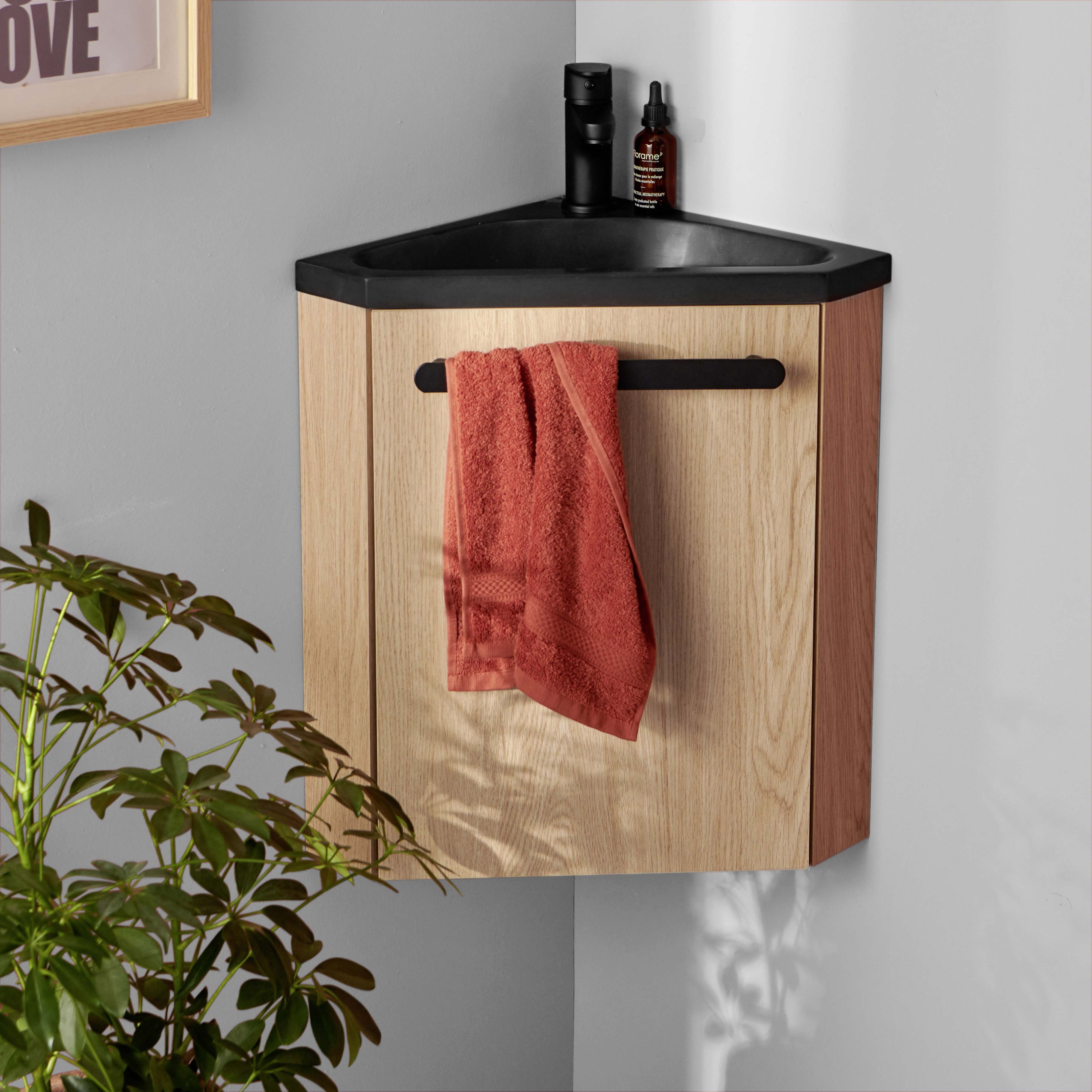 Meuble lave-mains d'angle décor chêne SKINO