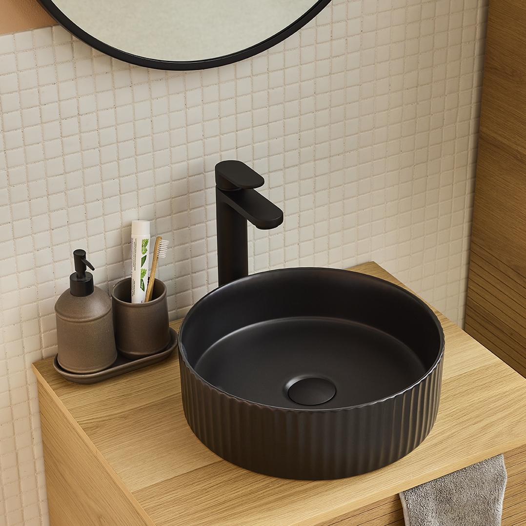 Robinet de salle de bain mitigeur bec haut noir H25,3cm