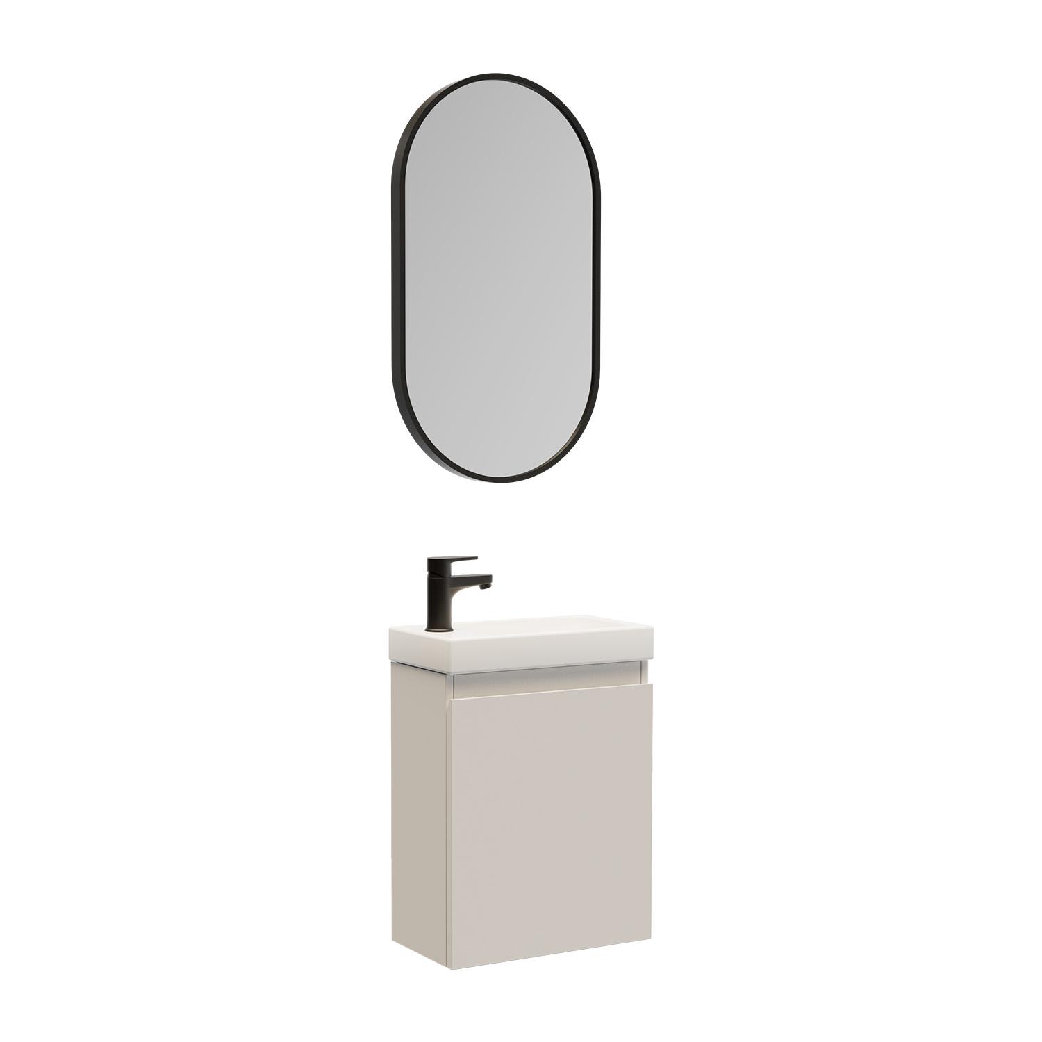 Ensemble lave-mains suspendu + robinet noir + miroir ovale