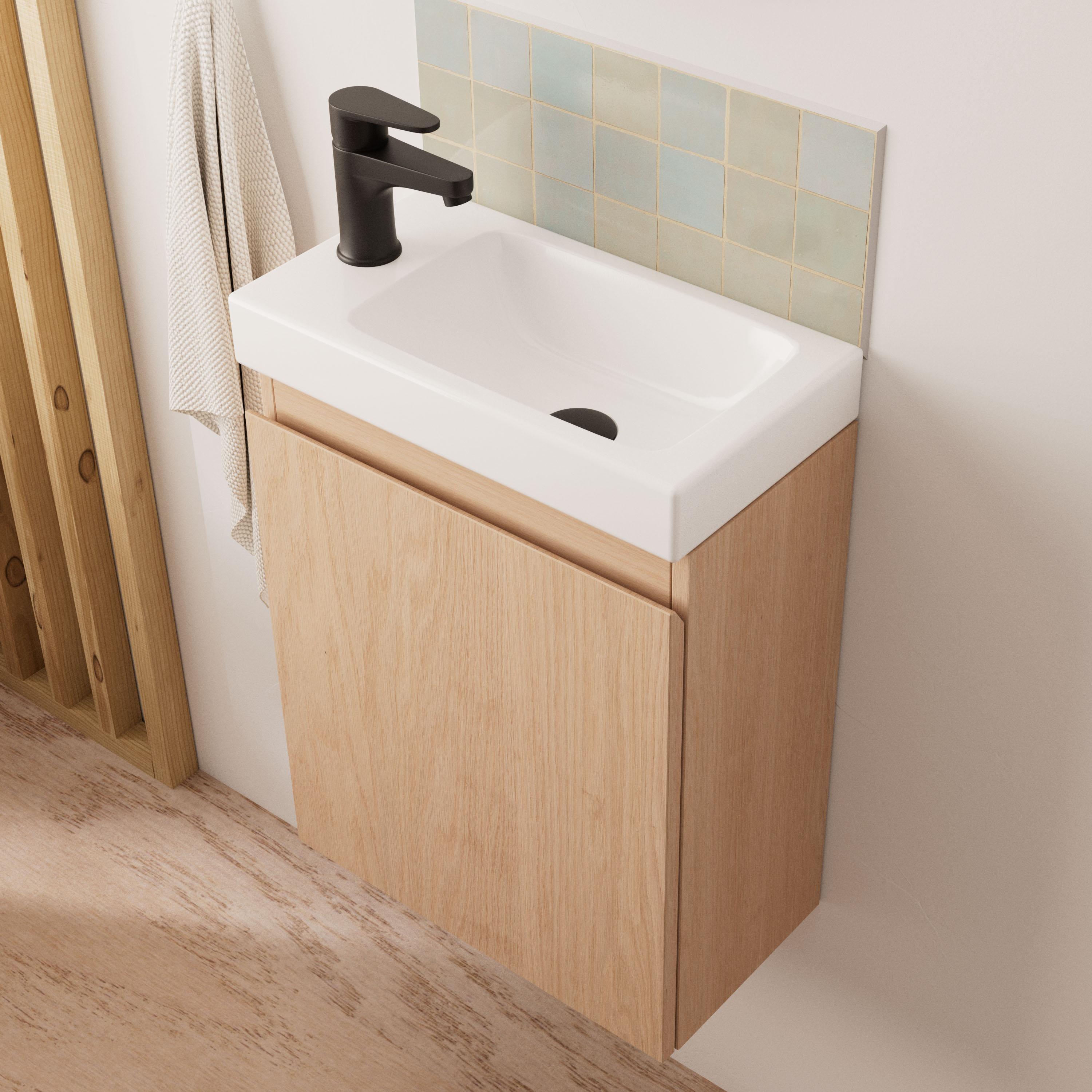 Ensemble lave-mains suspendu + robinet noir + miroir ovale