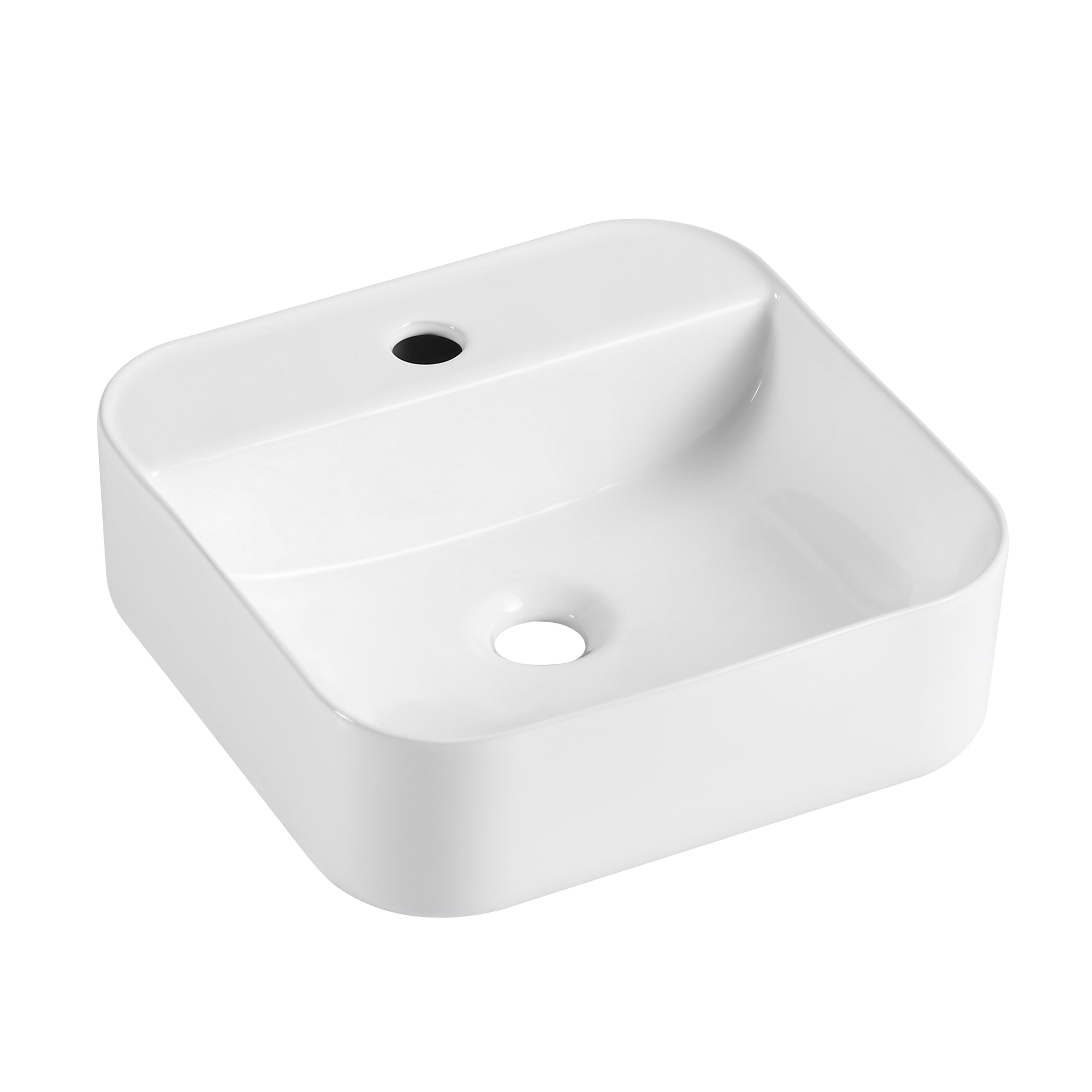 Petite vasque à poser carrée blanche 37cm KALI avec trou pour robinet.