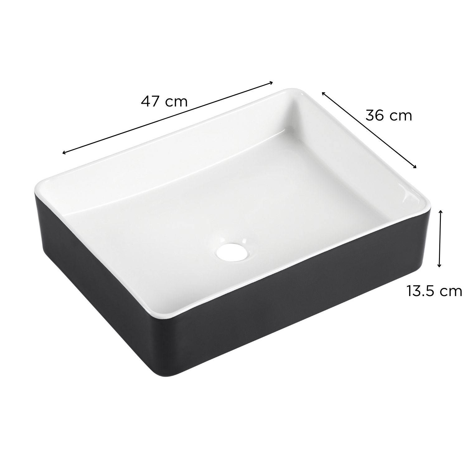 Vasque à poser rectangulaire bicolore blanc et noir 47cm YDRA.