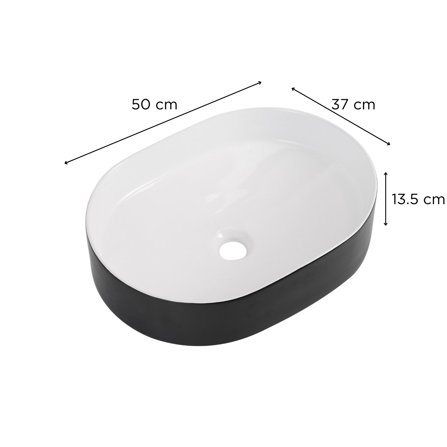 Vasque à poser ovale bicolore blanc intérieur noir extérieur 50cm YDRA.