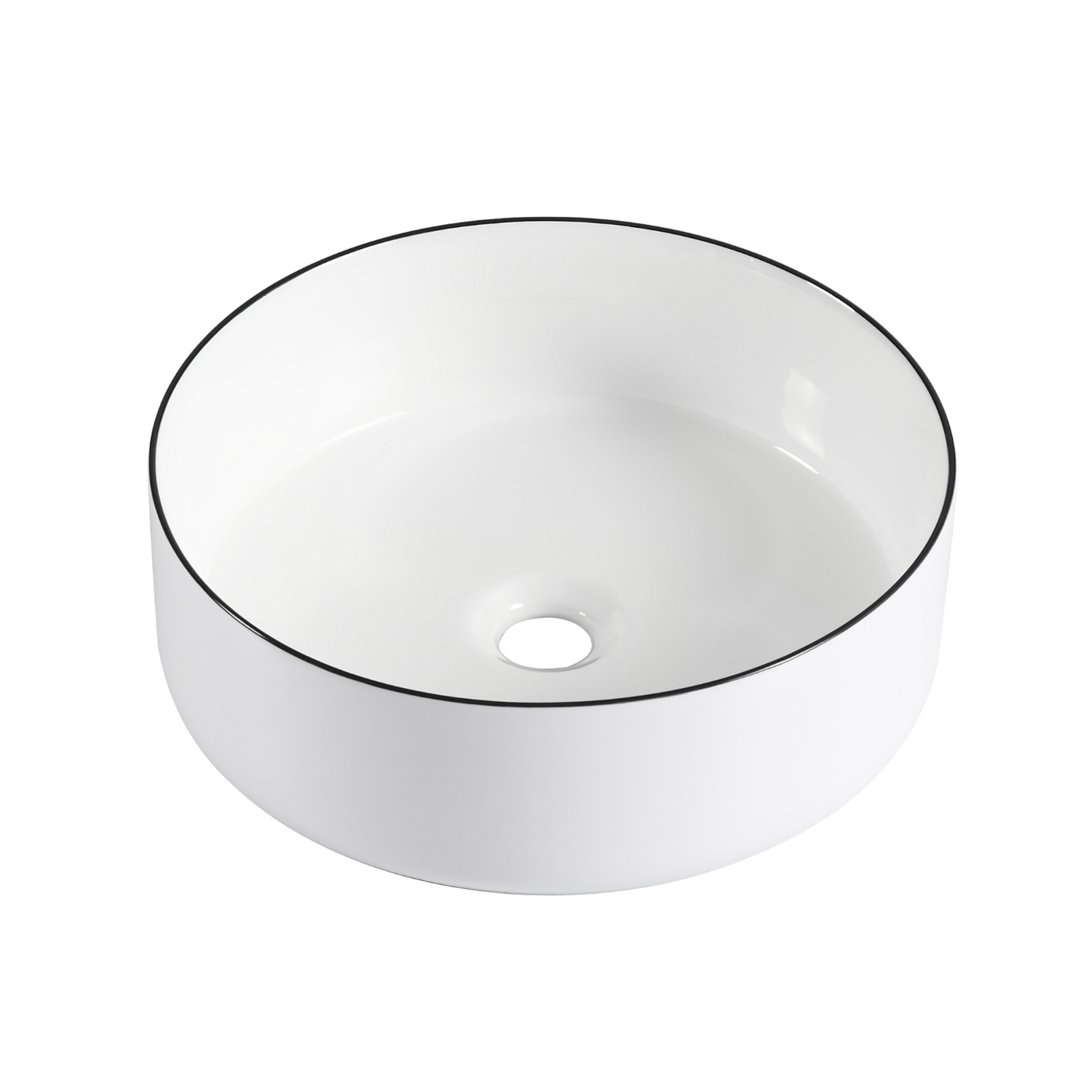 Vasque à poser ronde blanche liseré noir 37cm céramique ALIX vue de dessus.