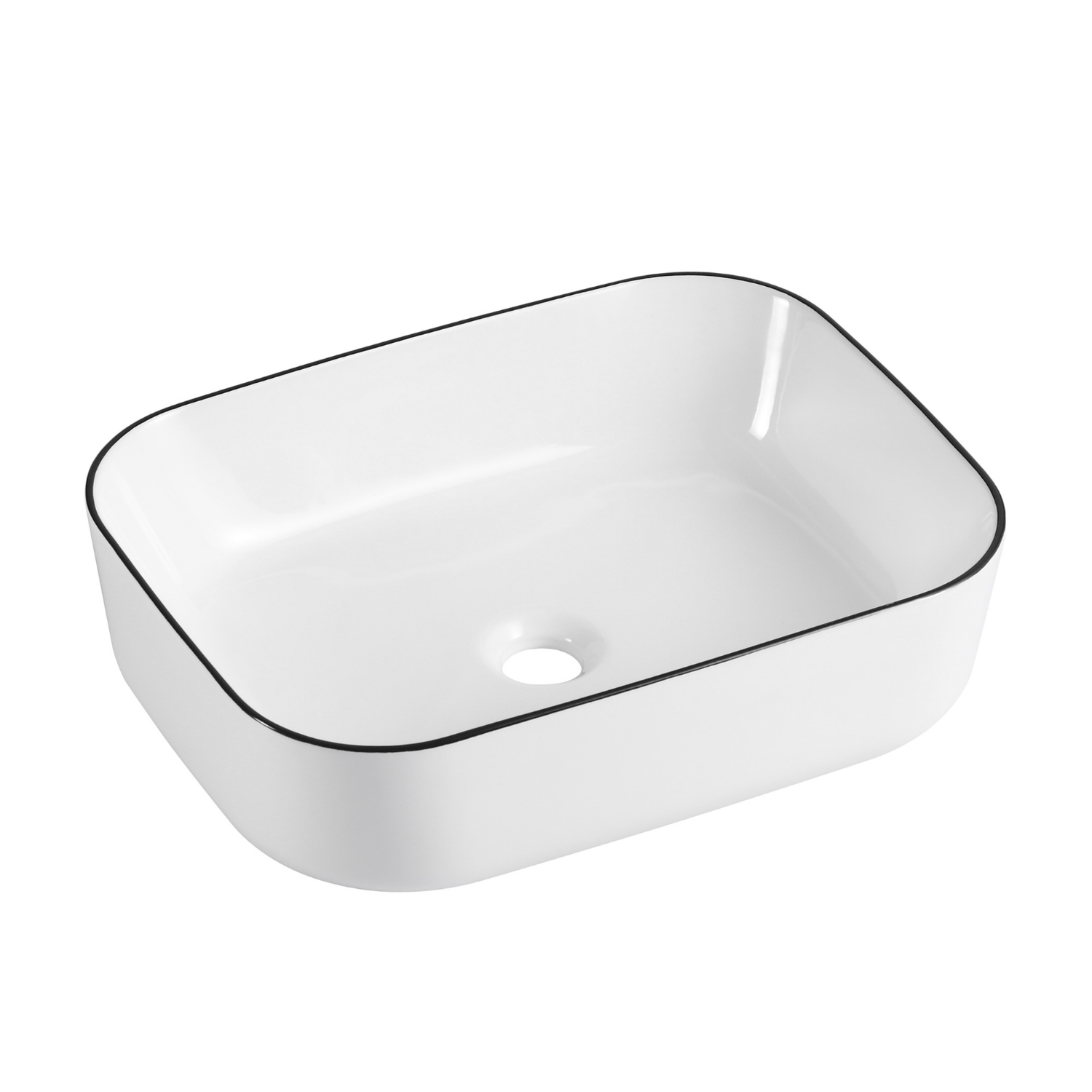 Vasque à poser rectangulaire bicolore blanche liseré noir 48cm ALIX.