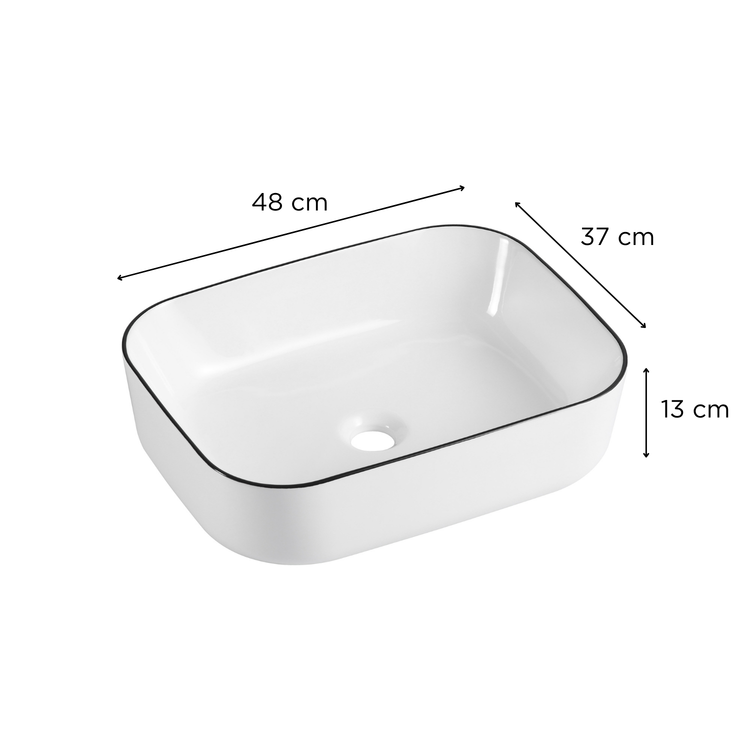 Vasque à poser rectangulaire bicolore blanche liseré noir 48cm ALIX.