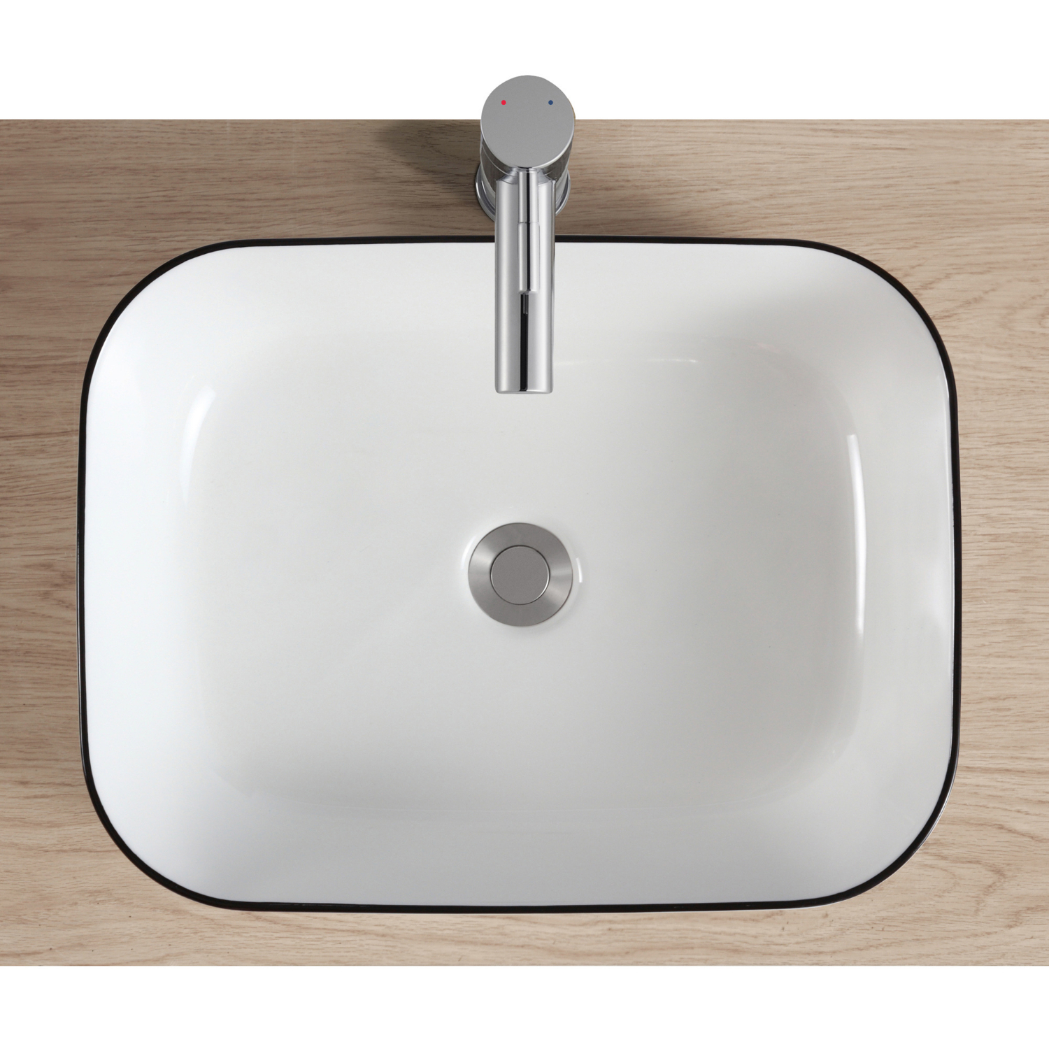 Vasque à poser rectangulaire bicolore blanche liseré noir 48cm ALIX.
