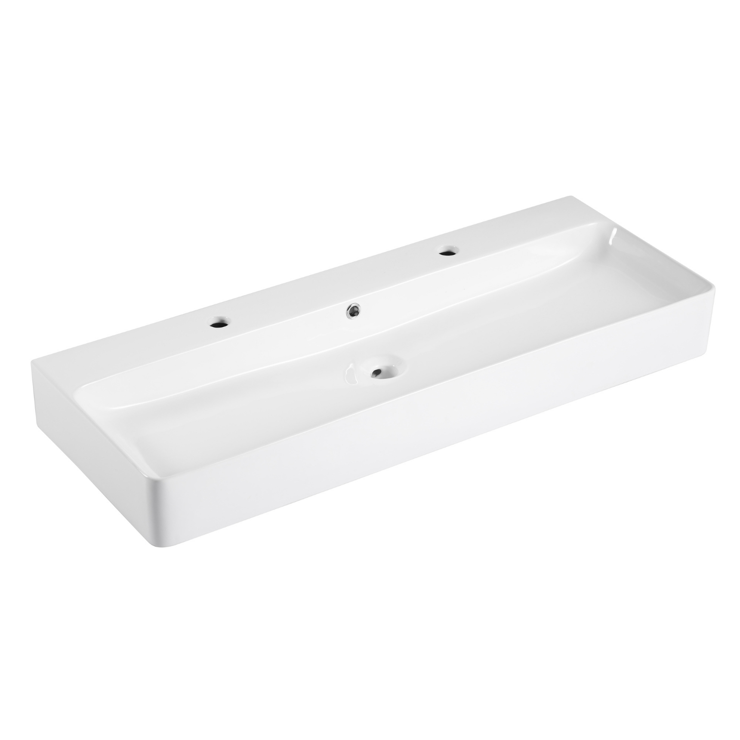 Grande vasque à suspendre 110cm céramique blanche double robinet SALINA.