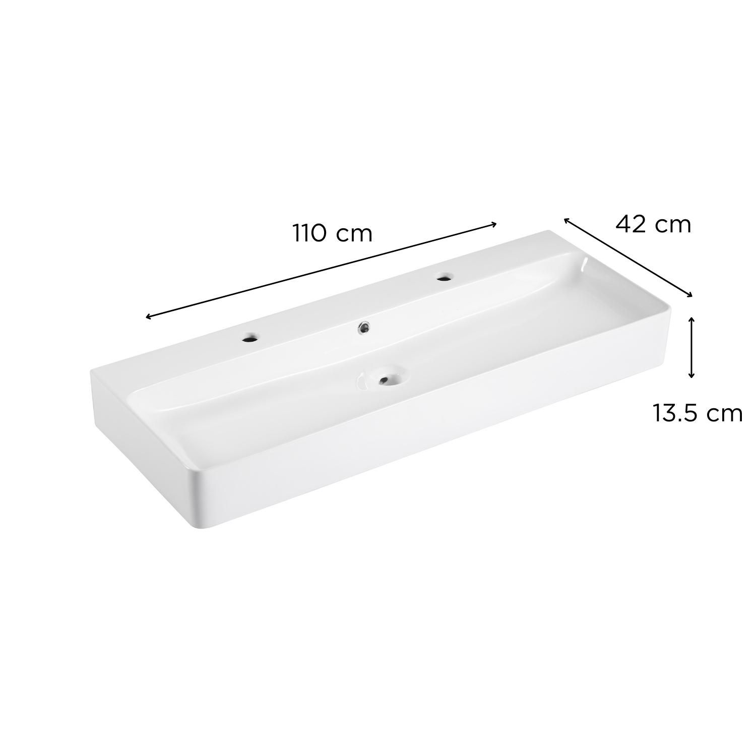 Grande vasque à suspendre 110cm céramique blanche double robinet SALINA.
