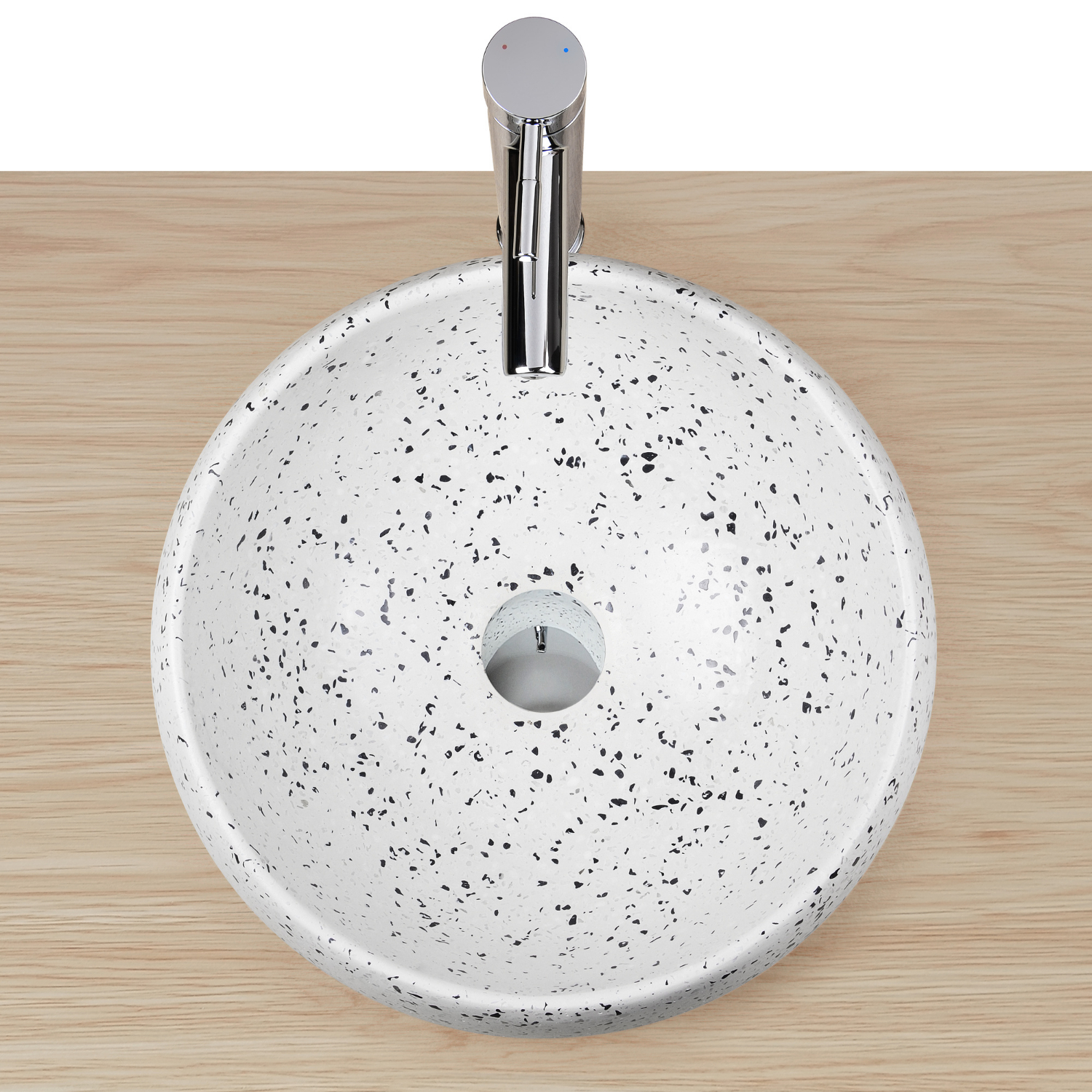 Vasque à poser ronde en terrazzo gris et blanc 40cm ZOLI style naturel.