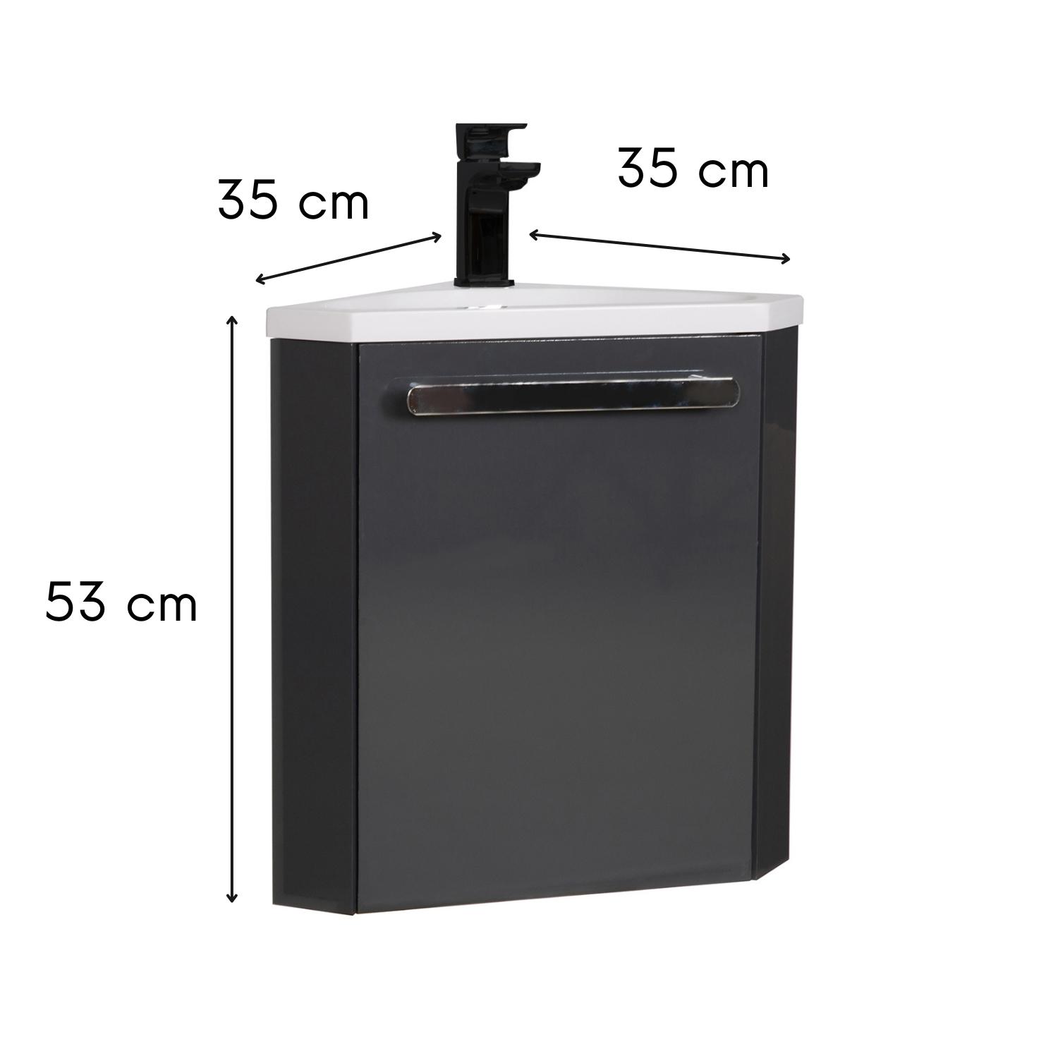 Ensemble meuble lave-mains d'angle décor chêne vasque noire SKINO avec robinet noir
