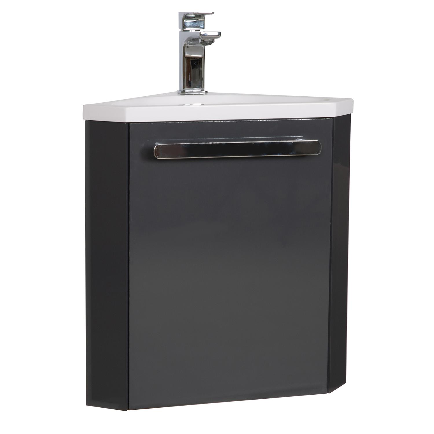 Ensemble meuble lave-mains d'angle blanc SKINO avec robinet chromé