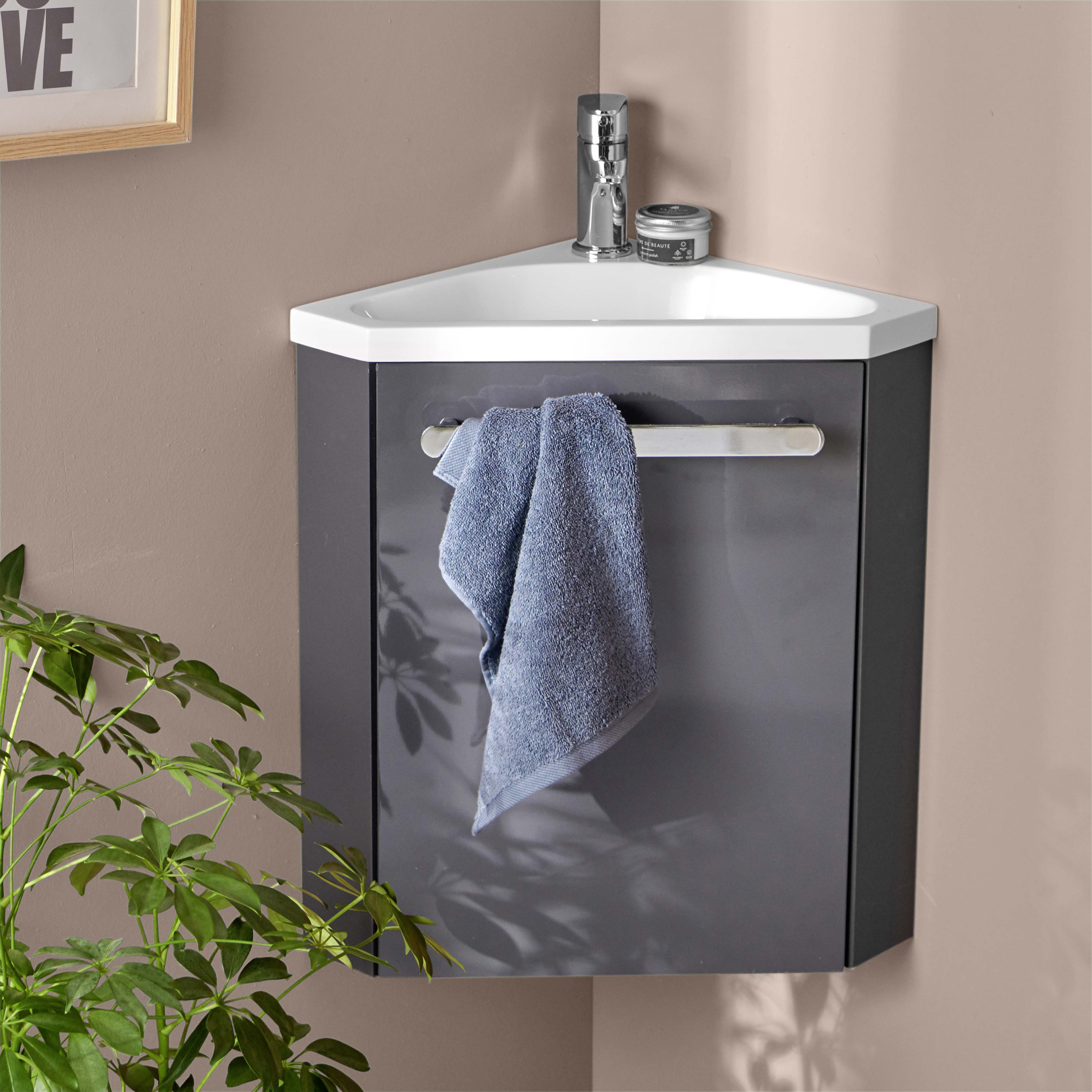 Ensemble meuble lave-mains d'angle blanc SKINO avec robinet chromé