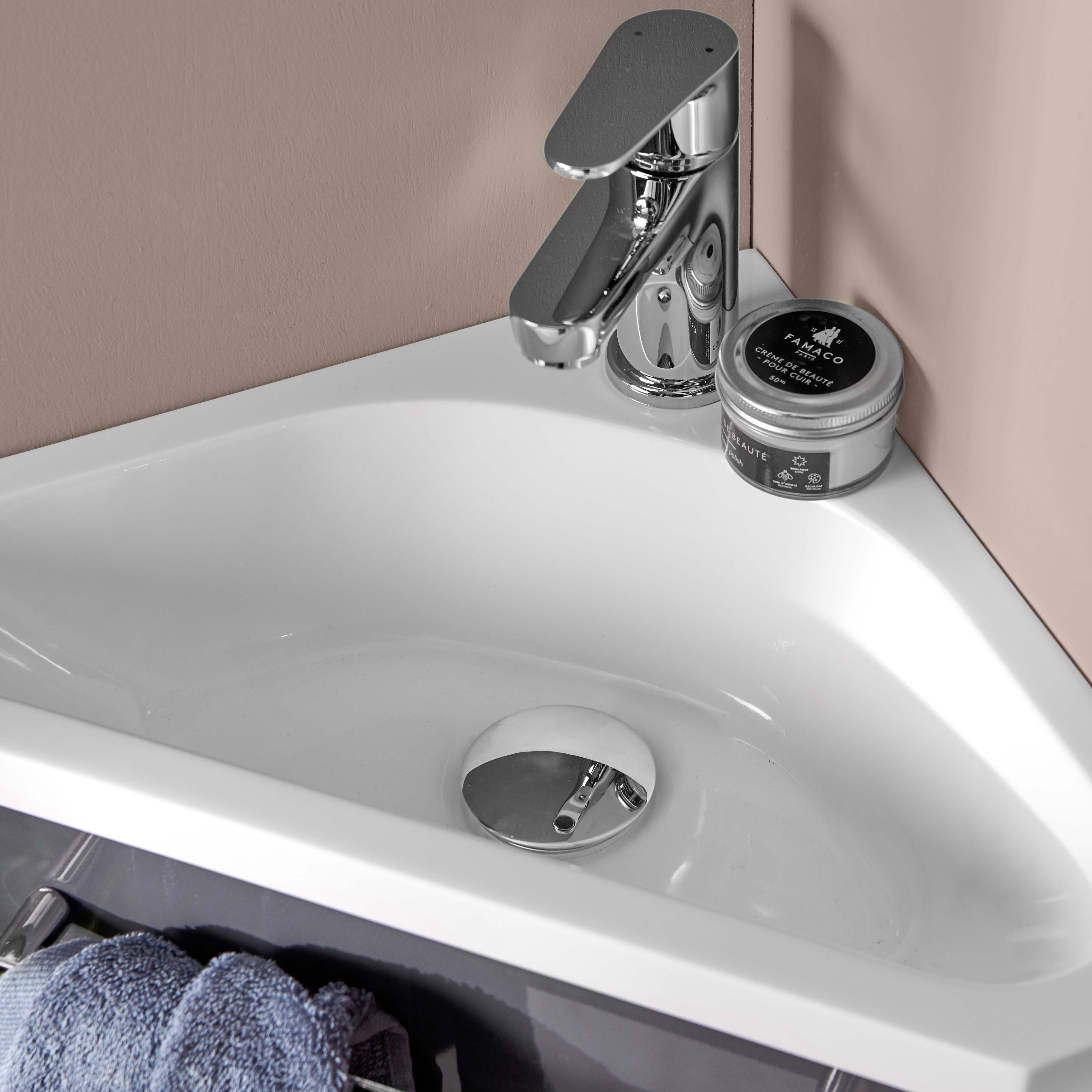 Ensemble meuble lave-mains d'angle blanc SKINO avec robinet chromé