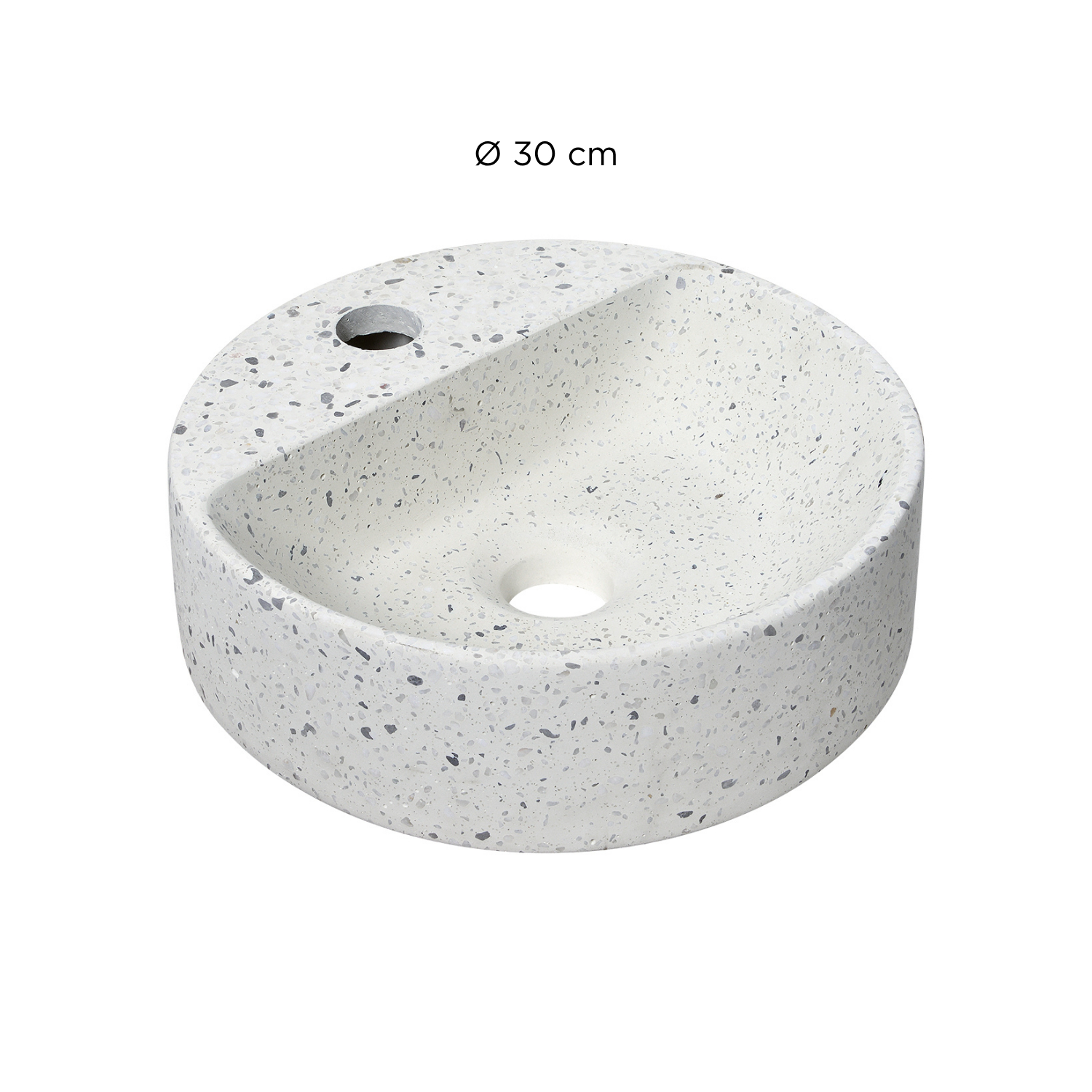 Petit lave-mains rond suspendu en terrazzo gris 30cm IZIA.