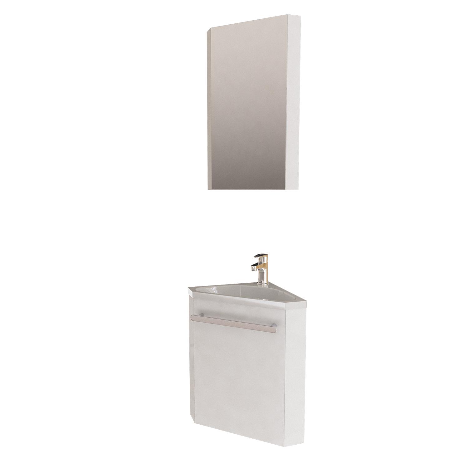 Ensemble lave-mains angle décor chêne + vasque + armoire toilette d'angle