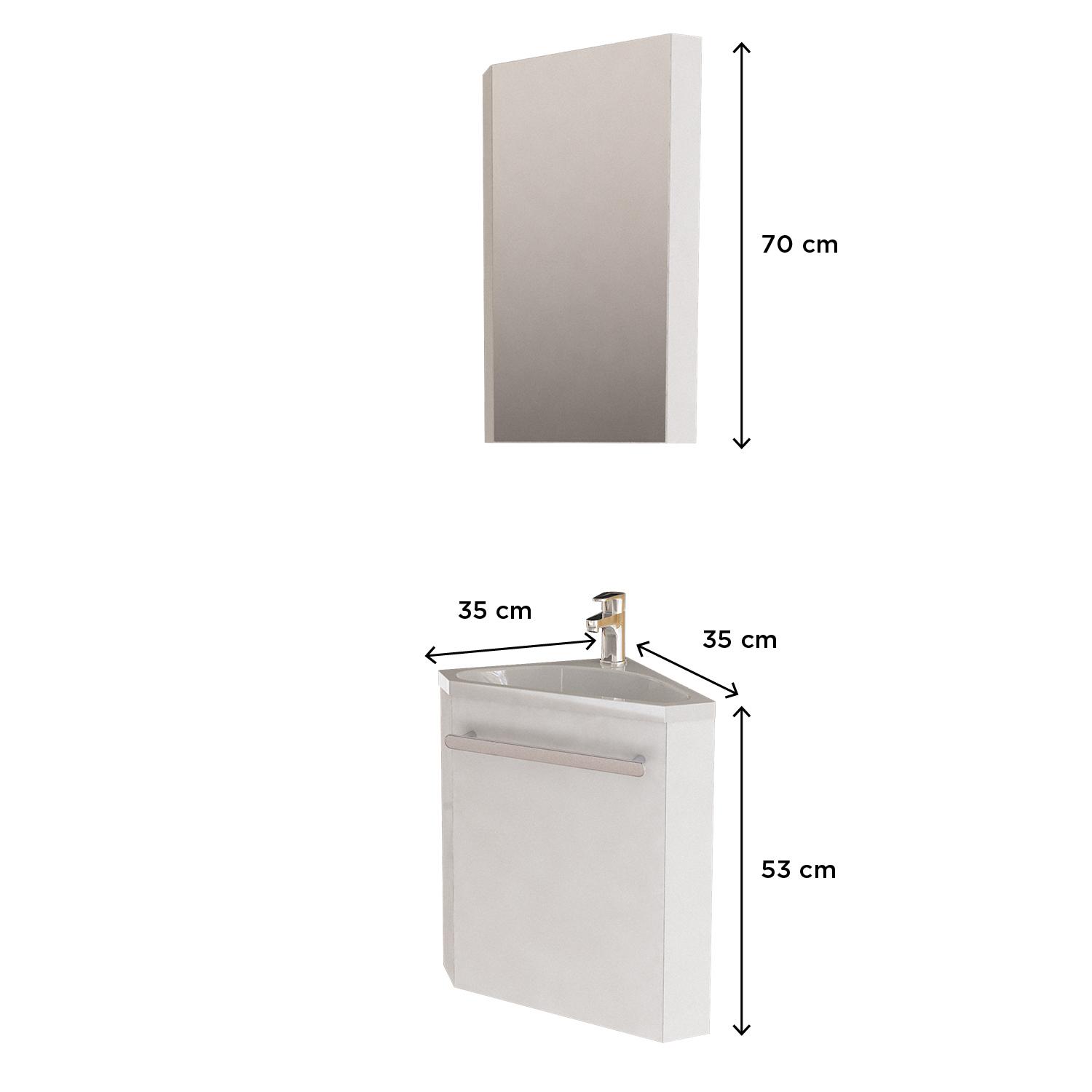 Ensemble lave-mains angle décor chêne + vasque + armoire toilette d'angle