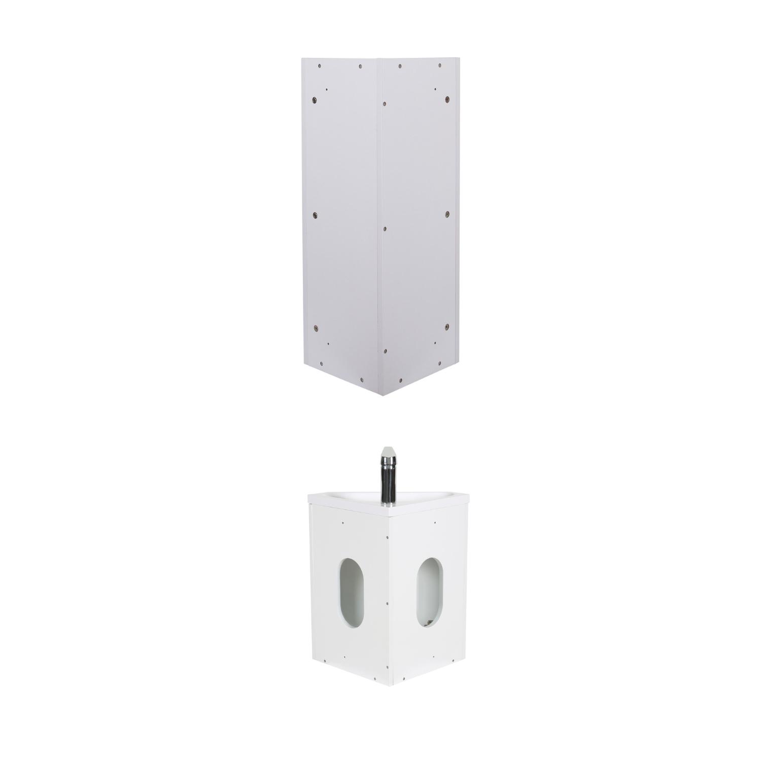 Ensemble lave-mains angle décor chêne + vasque + armoire toilette d'angle