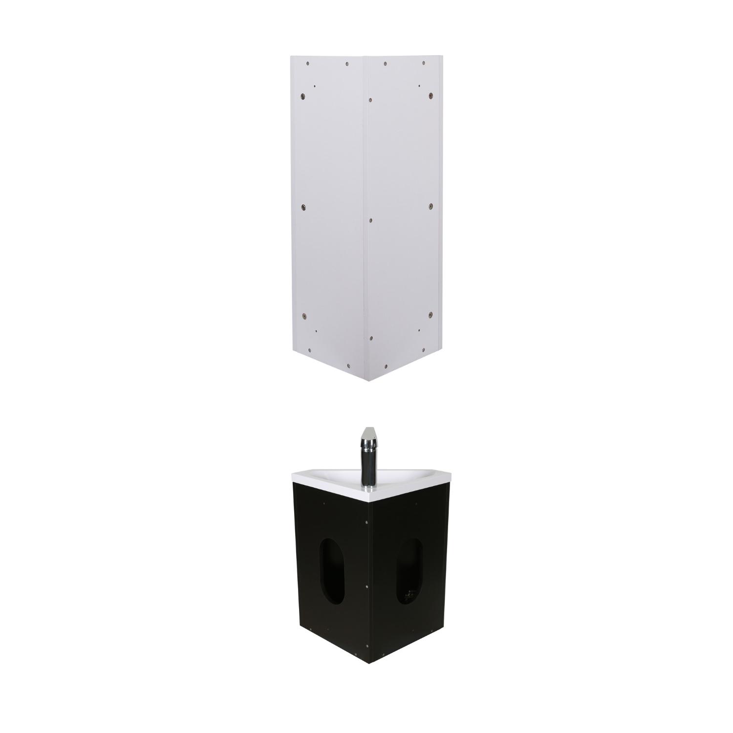 Ensemble lave-mains angle noir + vasque + robinet  + armoire toilette d'angle